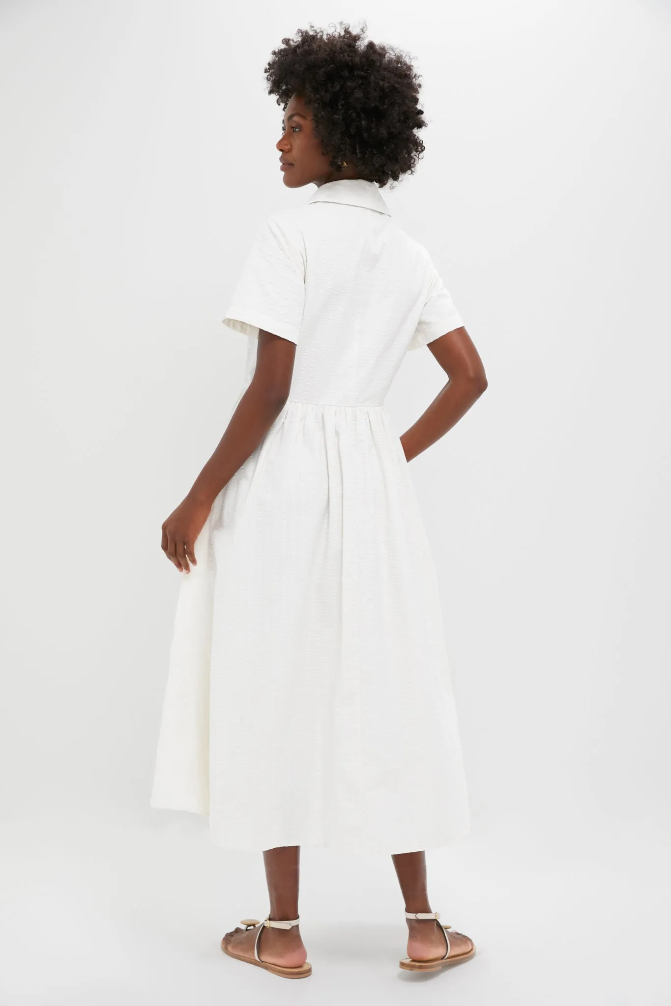 White Seersucker Shawl Collar Adelaide Dress sold by Tuckernuck product image thumbnail 4