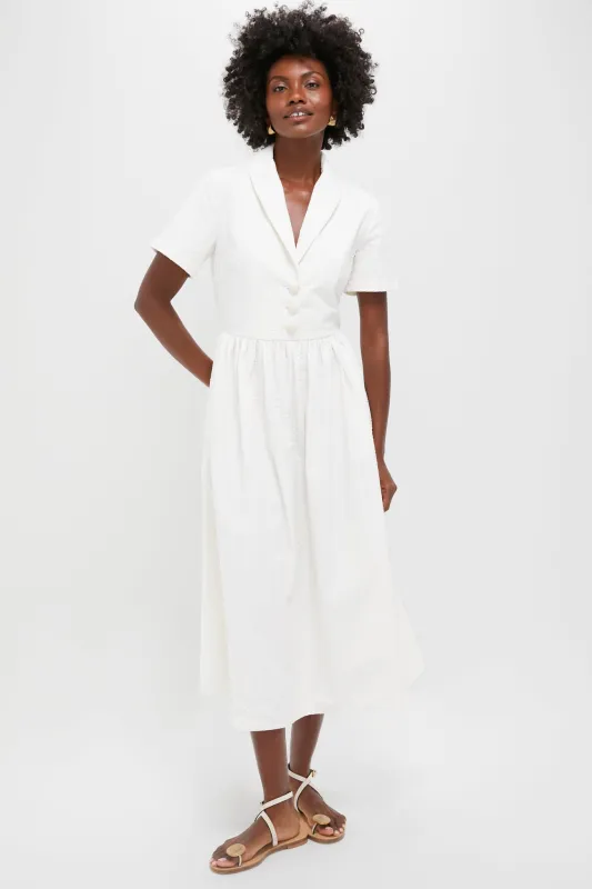 White Seersucker Shawl Collar Adelaide Dress sold by Tuckernuck