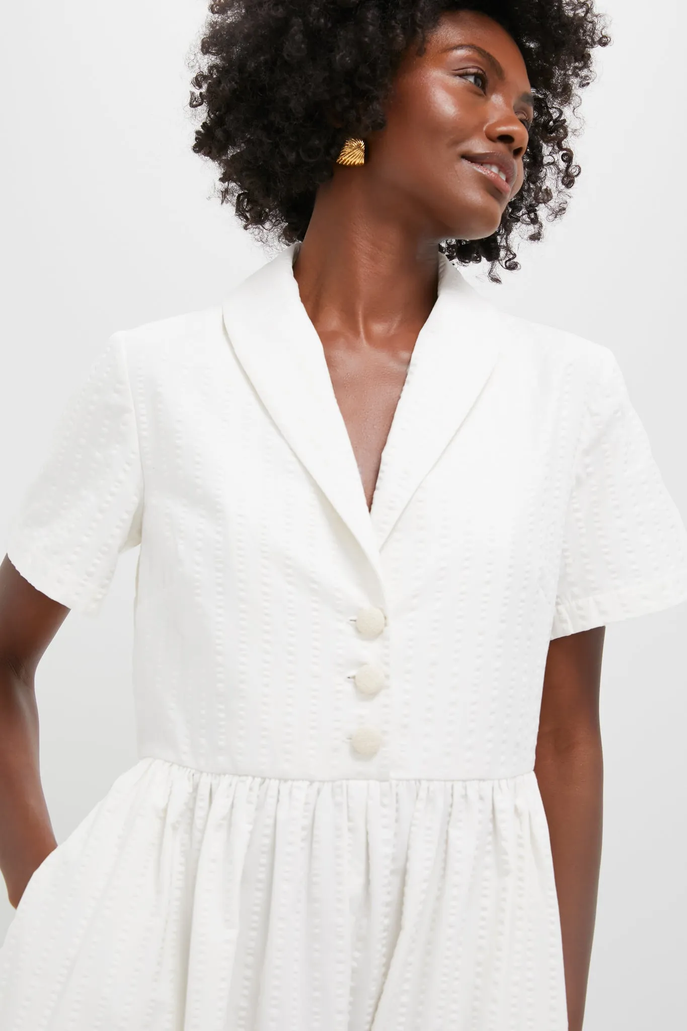 White Seersucker Shawl Collar Adelaide Dress sold by Tuckernuck product image thumbnail 5