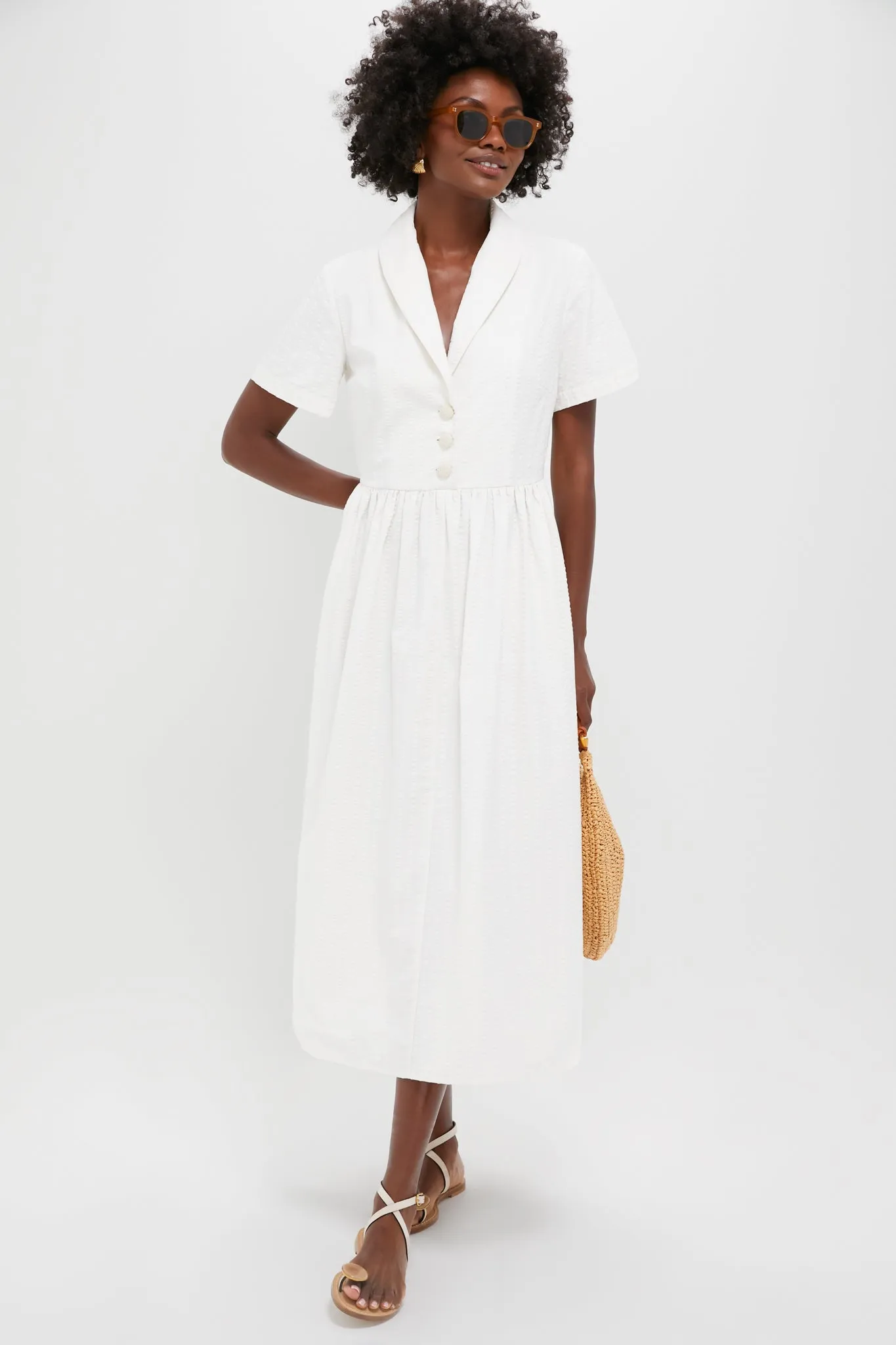 White Seersucker Shawl Collar Adelaide Dress sold by Tuckernuck product image thumbnail 2