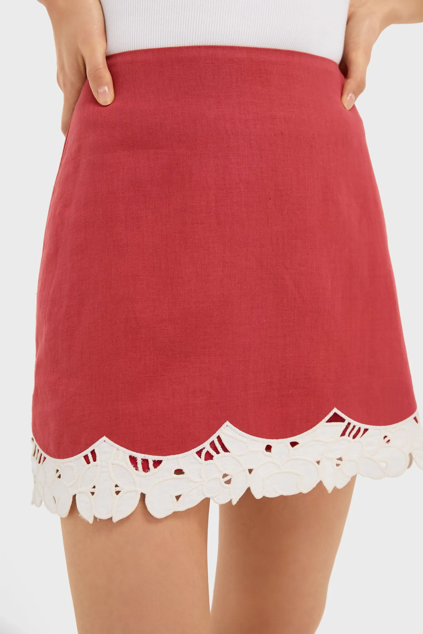 Red Eyelet Trim Cotton Linen Meg Mini Skirt sold by Tuckernuck product image thumbnail 5