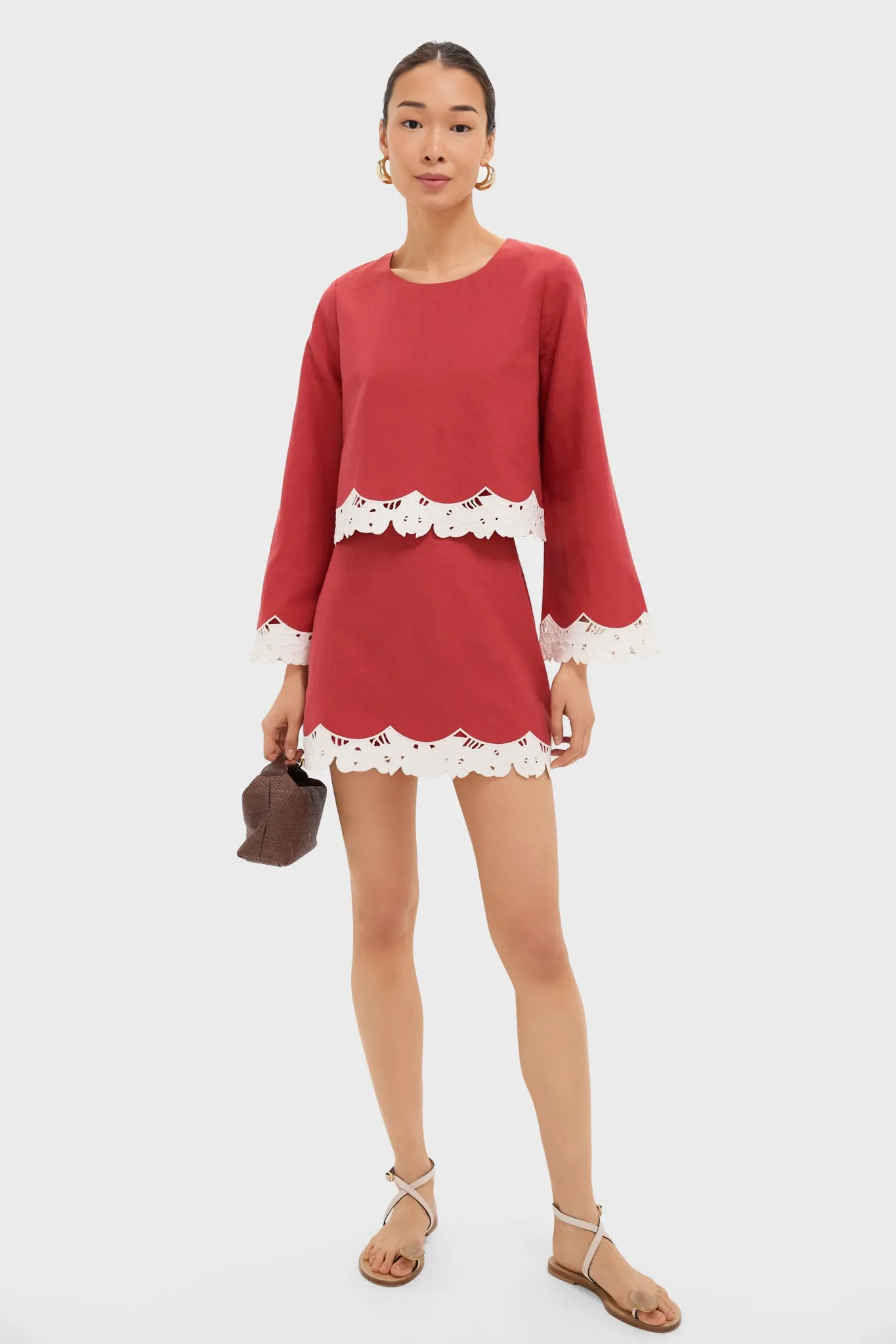 Red Eyelet Trim Cotton Linen Meg Mini Skirt sold by Tuckernuck product image thumbnail 2