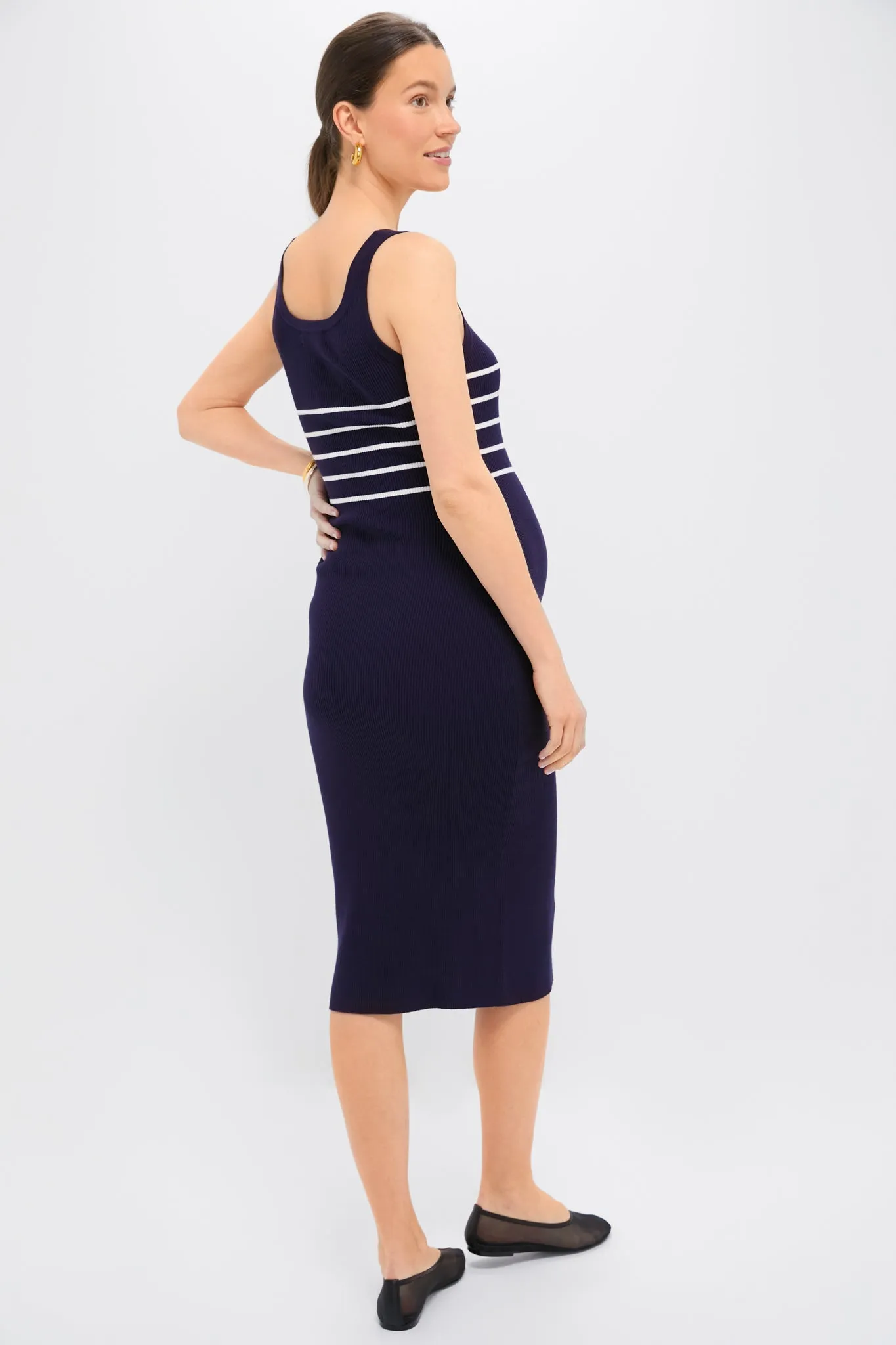 Navy and White Stripe Kristen Ribbed Knit Tank Dress sold by Tuckernuck product image thumbnail 4