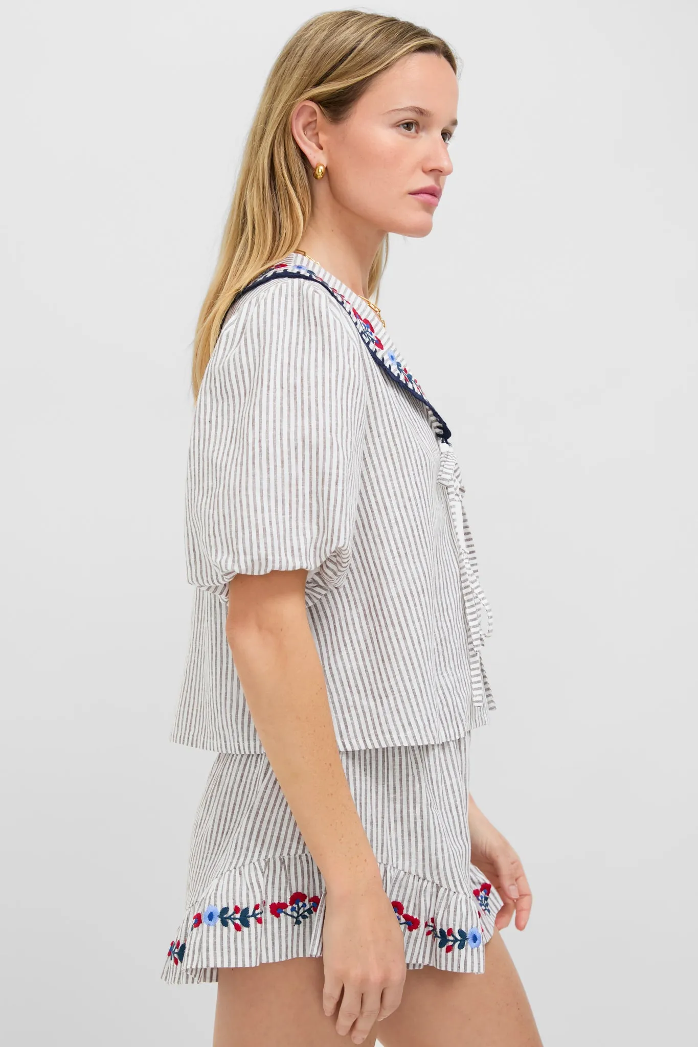 Tan Stripe Embroidered Falyn Top sold by Tuckernuck product image thumbnail 3