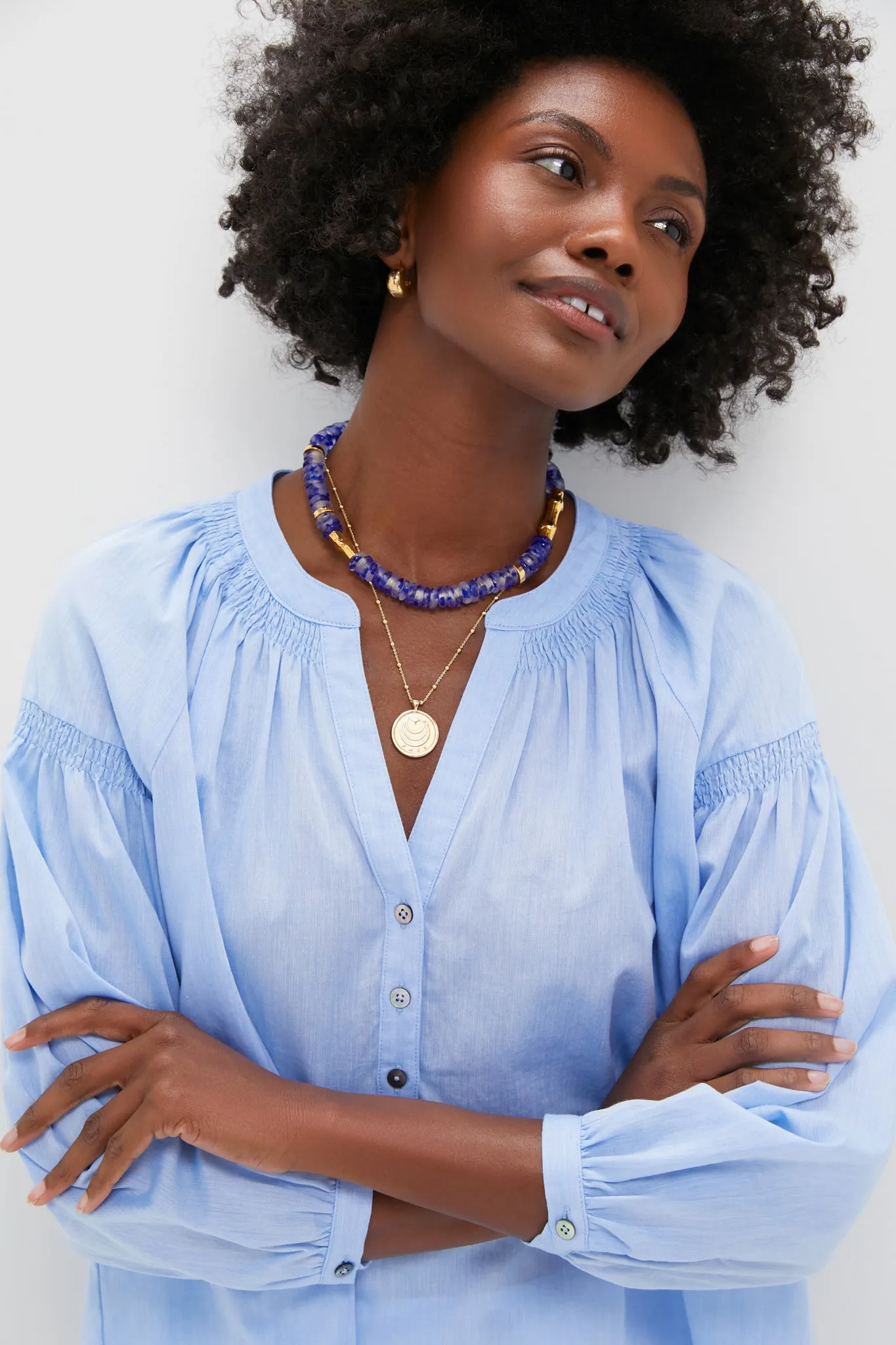 Chambray Band Collar Ashton Popover Top sold by Tuckernuck product image thumbnail 5