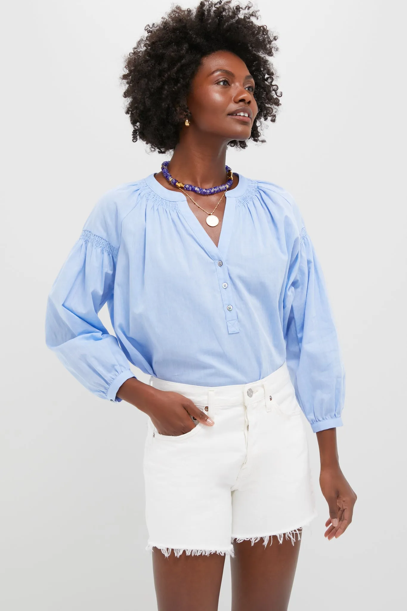 Chambray Band Collar Ashton Popover Top sold by Tuckernuck