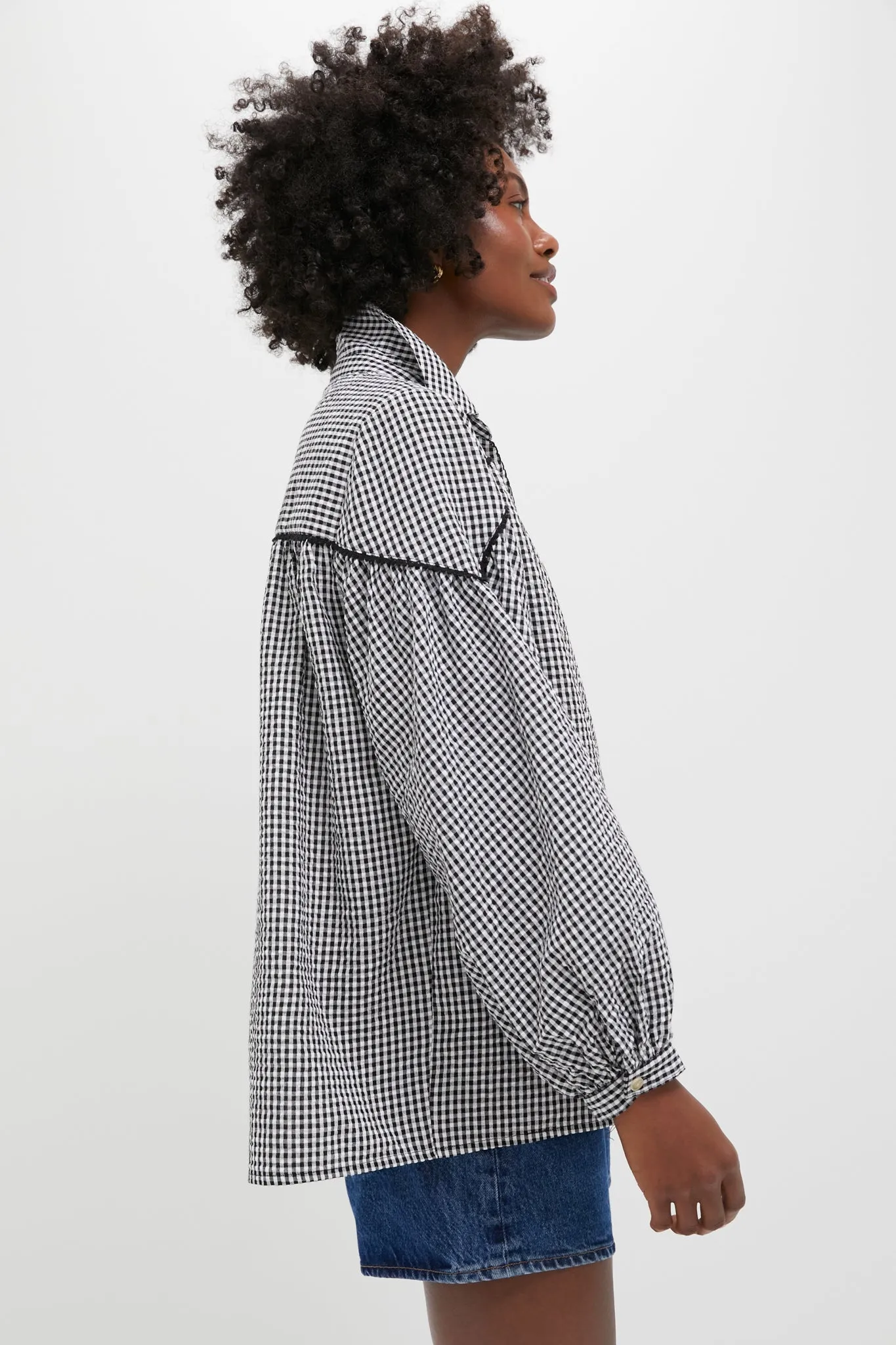 Black Gingham Seersucker Izzy Popover Top sold by Tuckernuck product image thumbnail 3