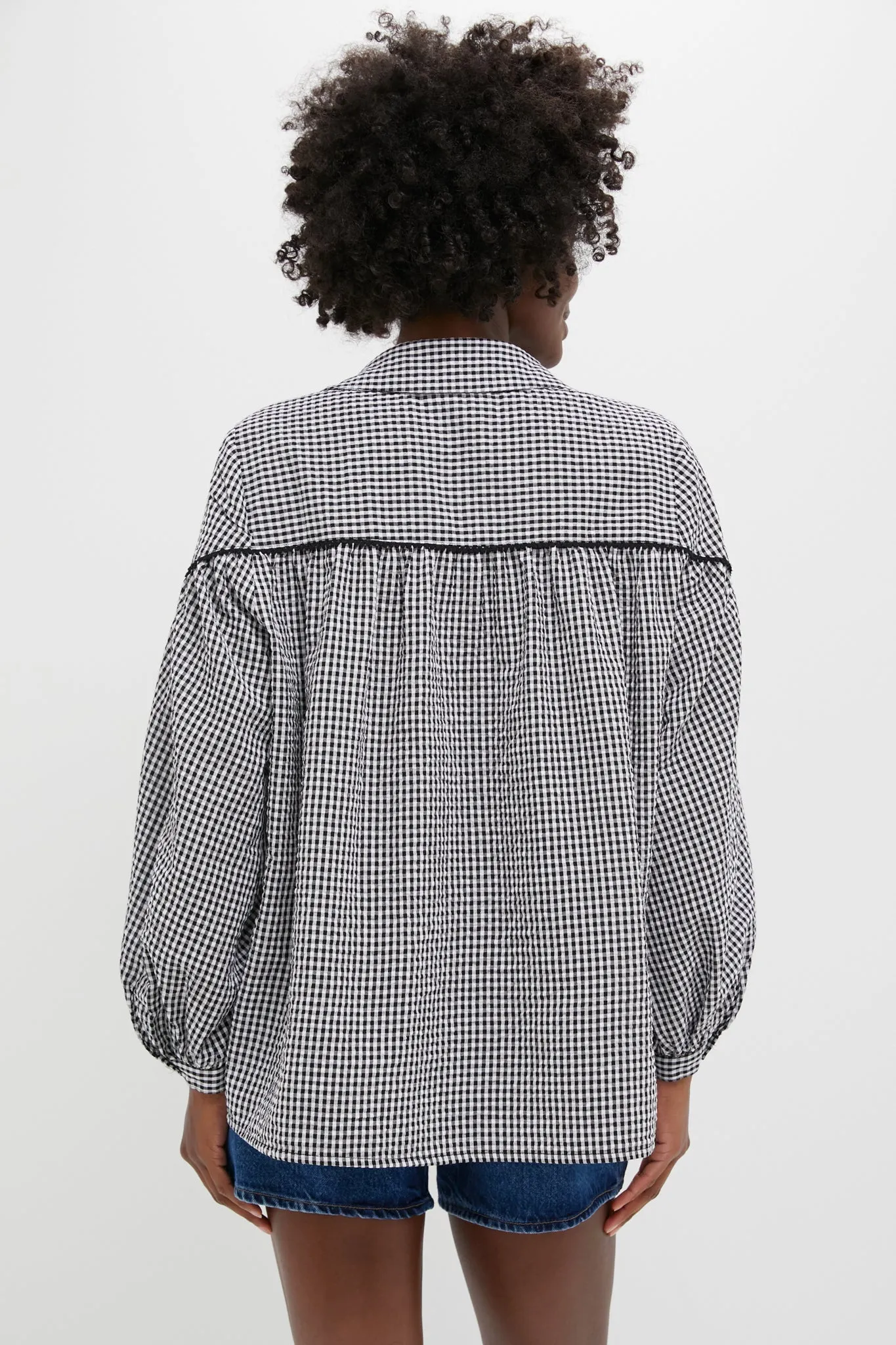 Black Gingham Seersucker Izzy Popover Top sold by Tuckernuck product image thumbnail 4