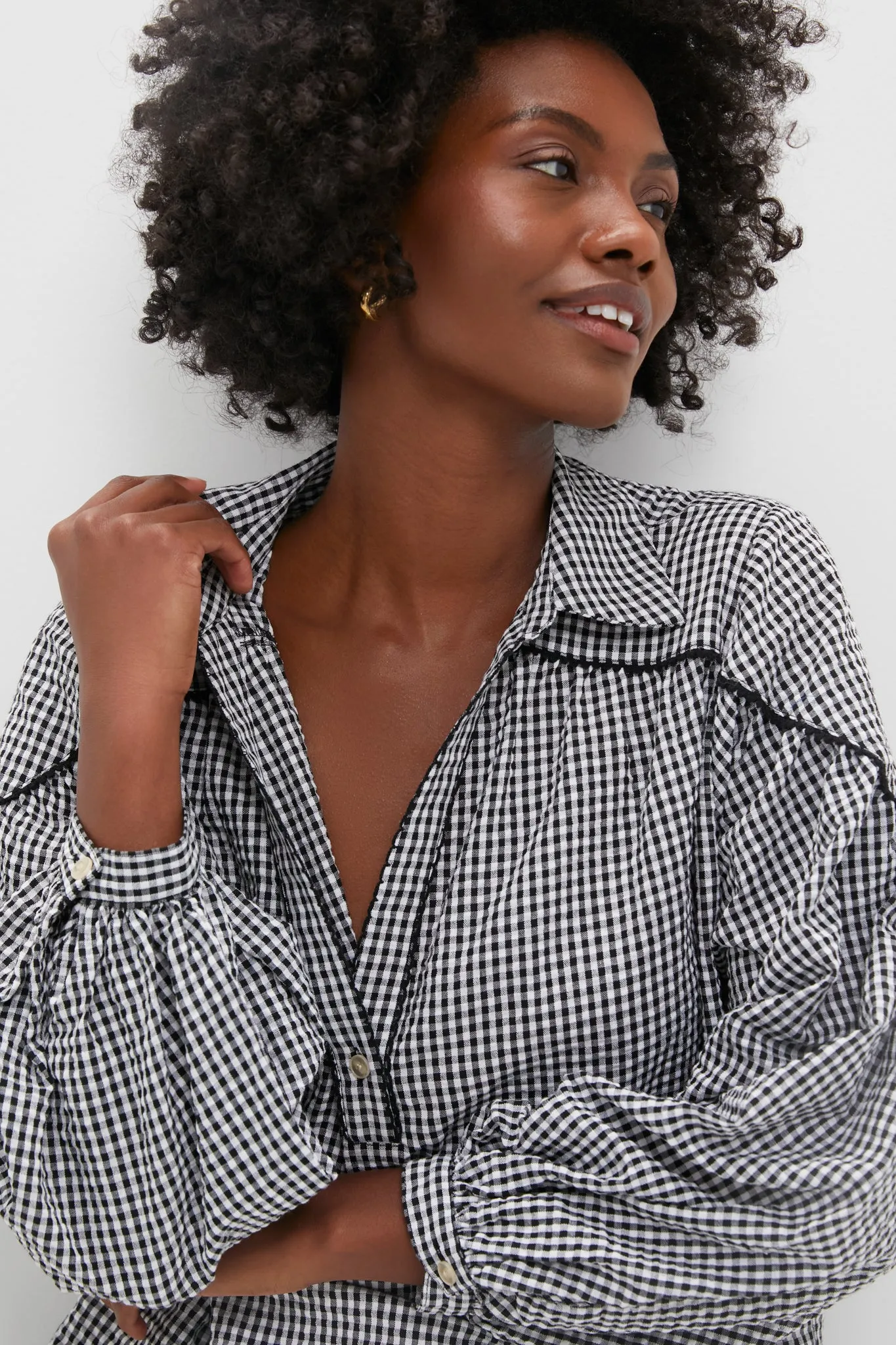 Black Gingham Seersucker Izzy Popover Top sold by Tuckernuck product image thumbnail 5