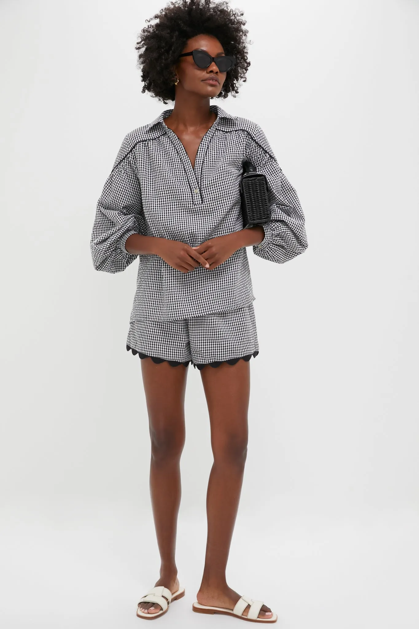 Black Gingham Seersucker Izzy Popover Top sold by Tuckernuck product image thumbnail 2