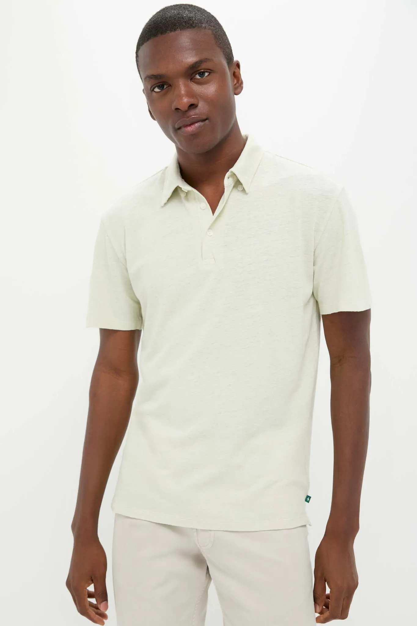 Sea Moss Drift Linen Polo sold by Tuckernuck