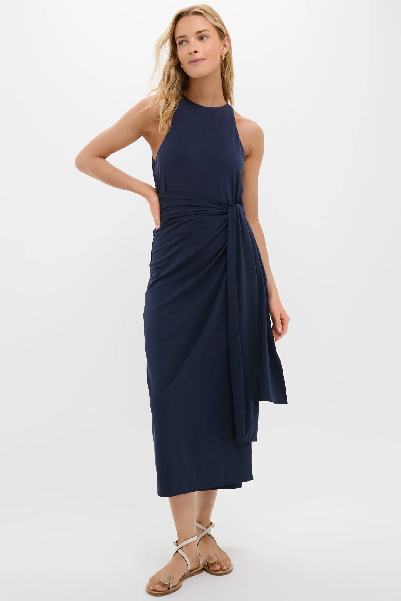 Navy Knit Tie Front Brinley Dress sold by Tuckernuck