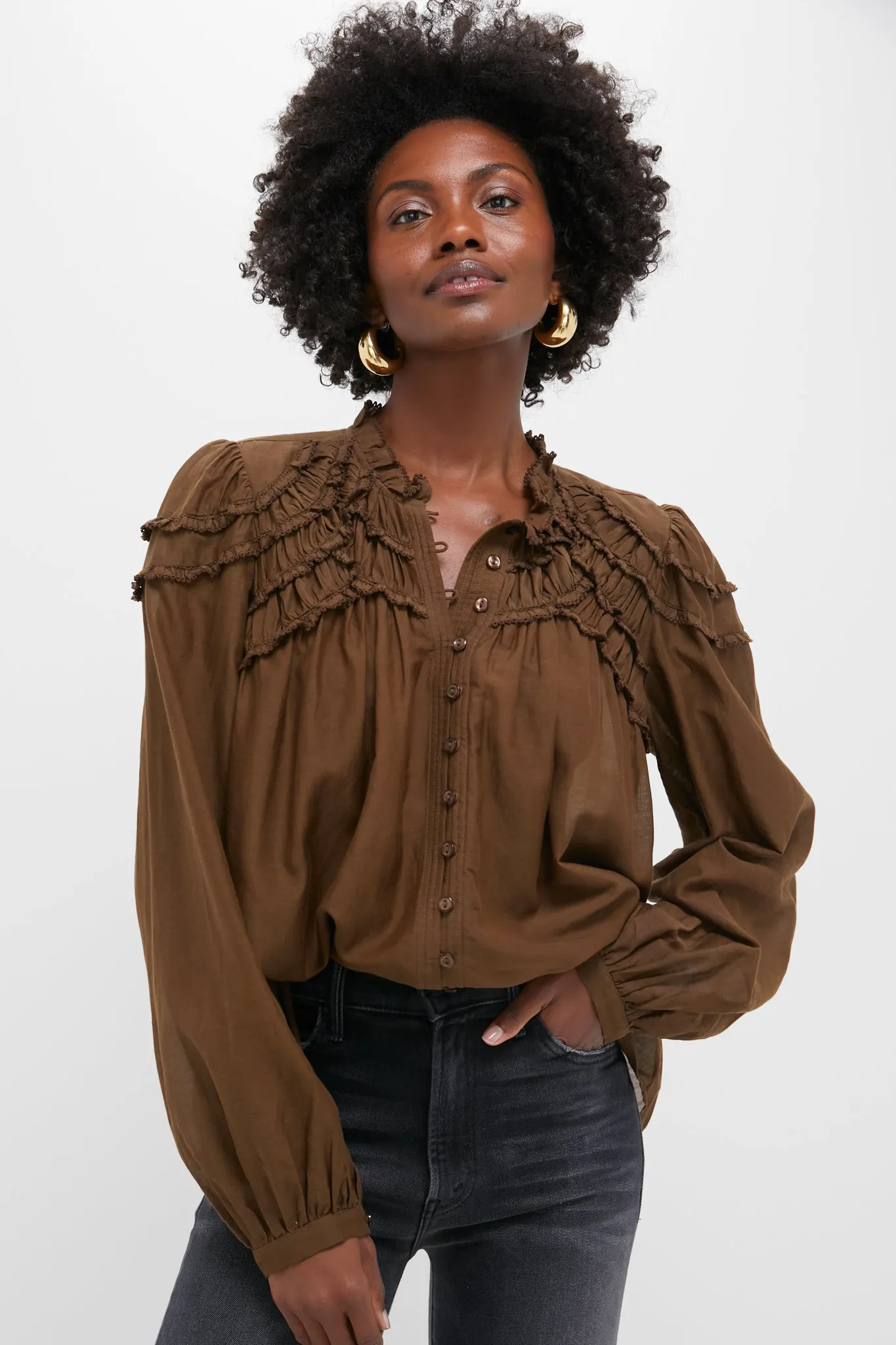 Dark Khaki Christa Blouse sold by Tuckernuck