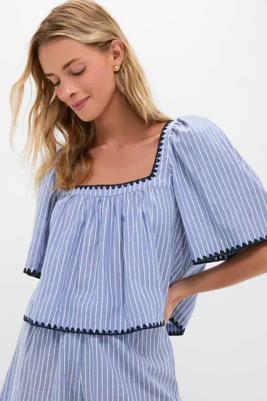 Blue Stripe Whipstitch Vivianna Top sold by Tuckernuck