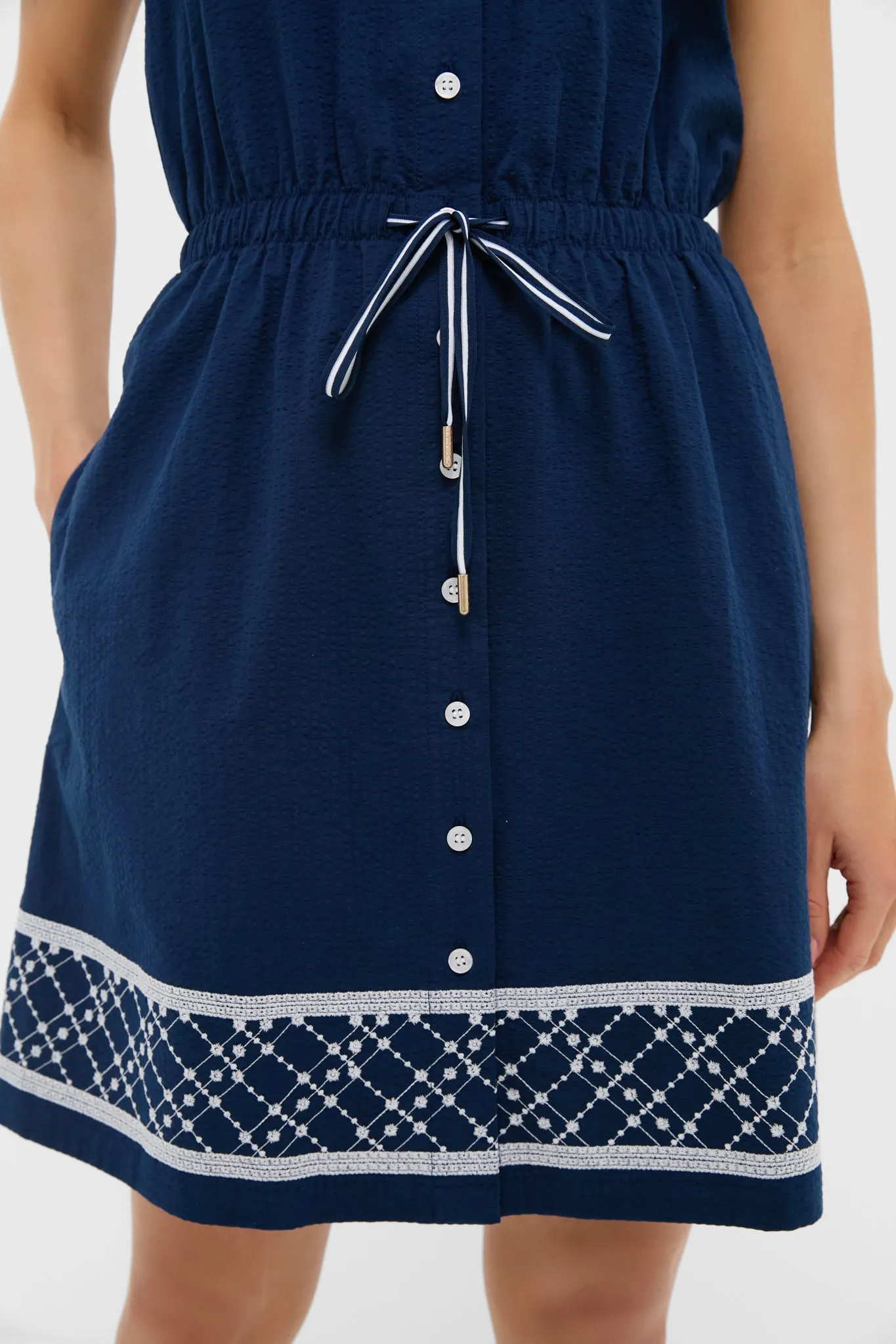 Navy and White Embroidered Seersucker Sleeveless Alcott Golf Dress sold by Tuckernuck product image thumbnail 4