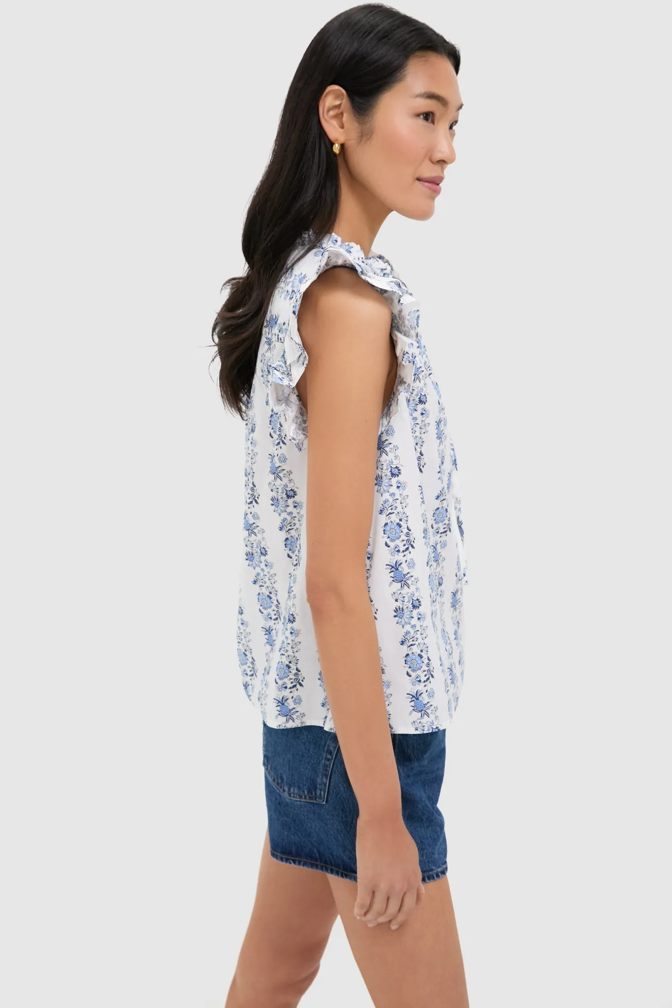 Bella Floral White Ruffle Sleeve Popover sold by Tuckernuck product image thumbnail 3