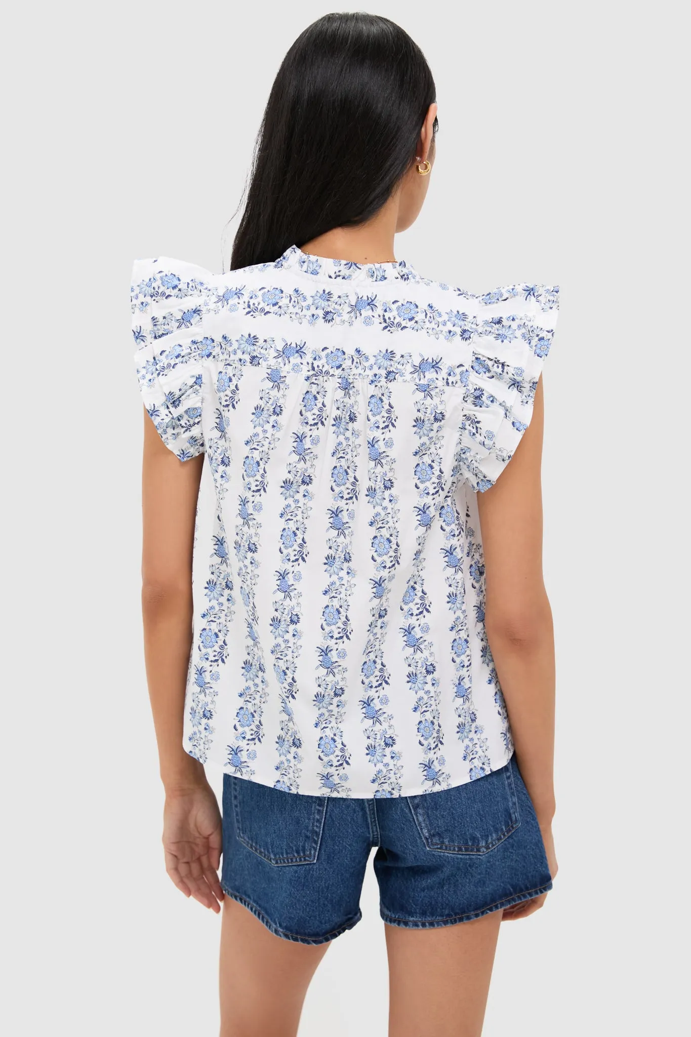 Bella Floral White Ruffle Sleeve Popover sold by Tuckernuck product image thumbnail 4