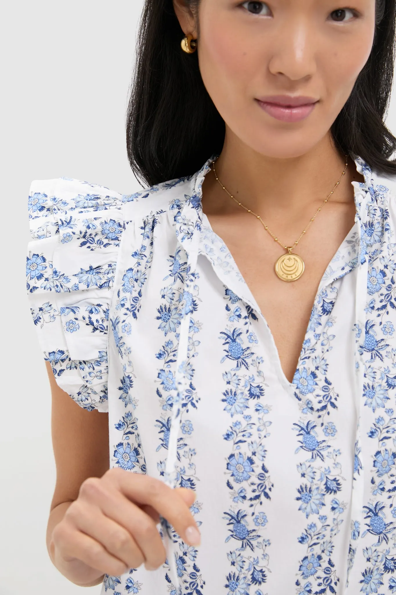 Bella Floral White Ruffle Sleeve Popover sold by Tuckernuck product image thumbnail 5