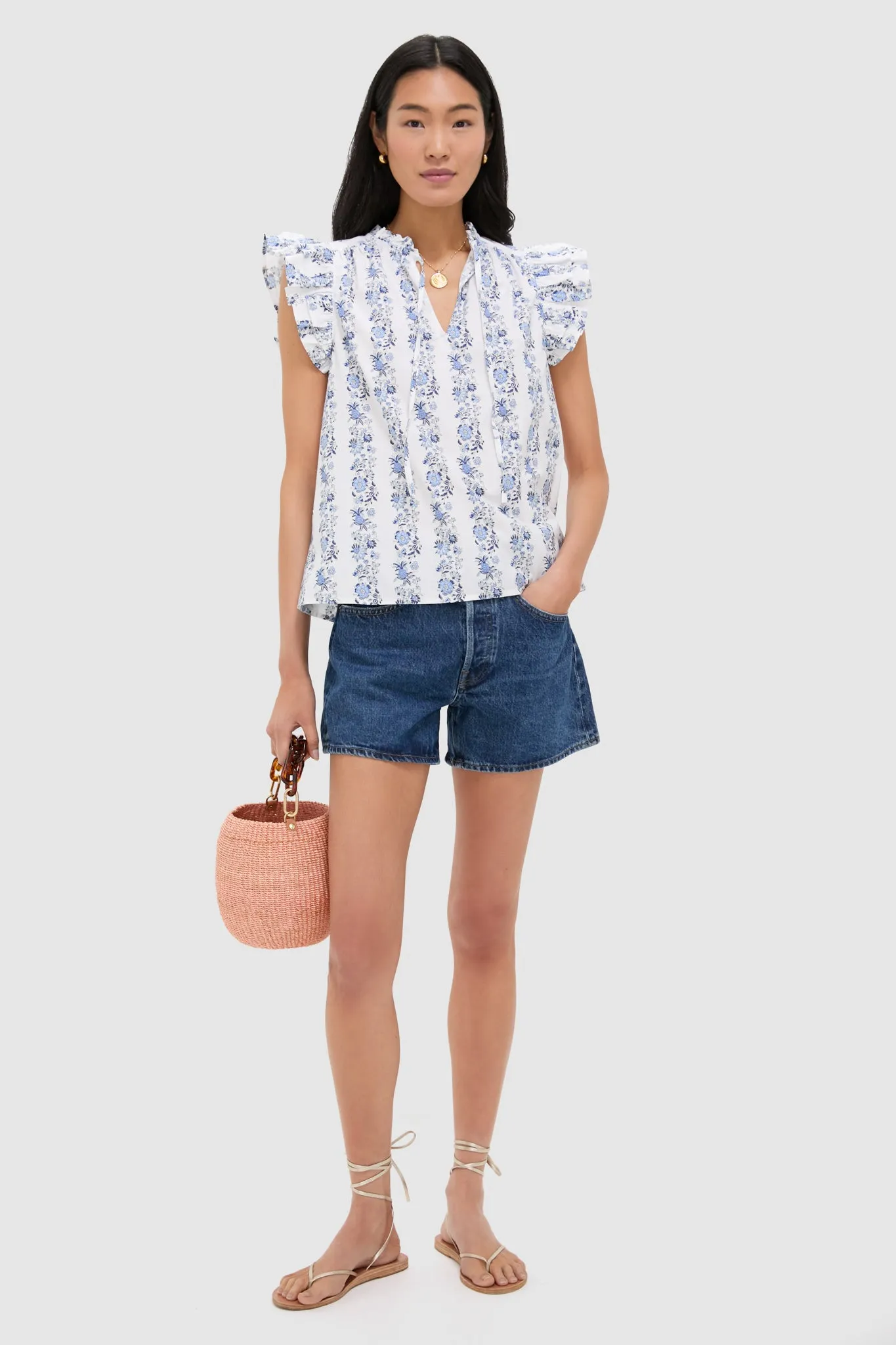 Bella Floral White Ruffle Sleeve Popover sold by Tuckernuck product image thumbnail 2