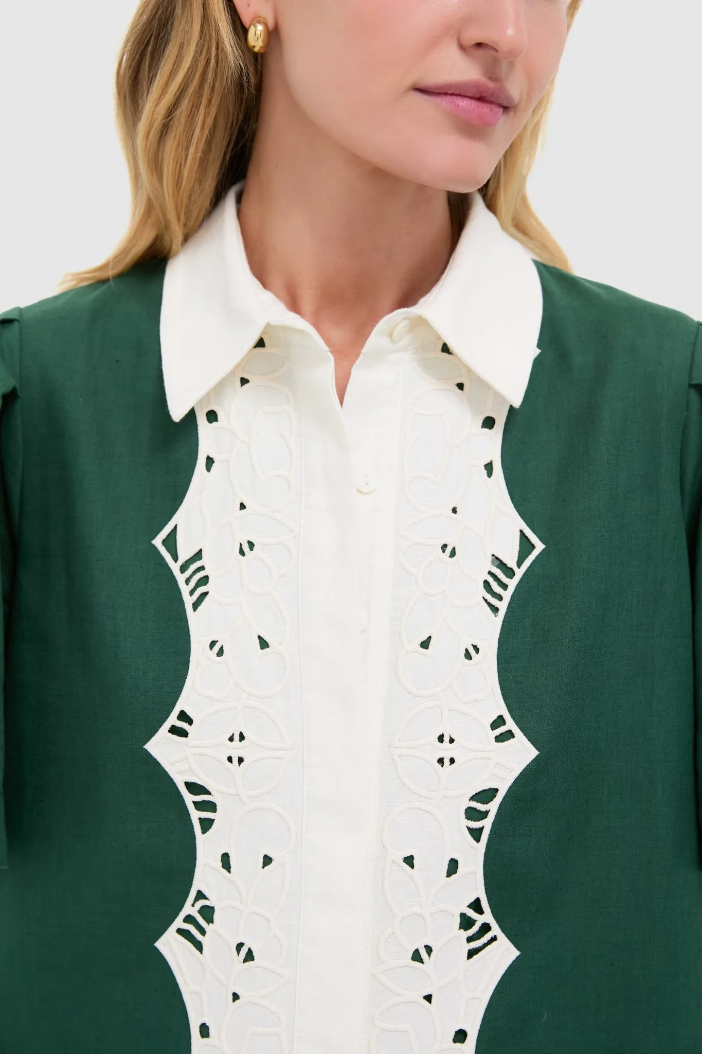 Dark Green Eyelet Trim Cotton Linen Delilah Dress sold by Tuckernuck product image thumbnail 5