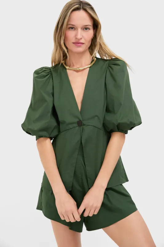Green Solid Puff-Sleeved Blouse sold by Tuckernuck