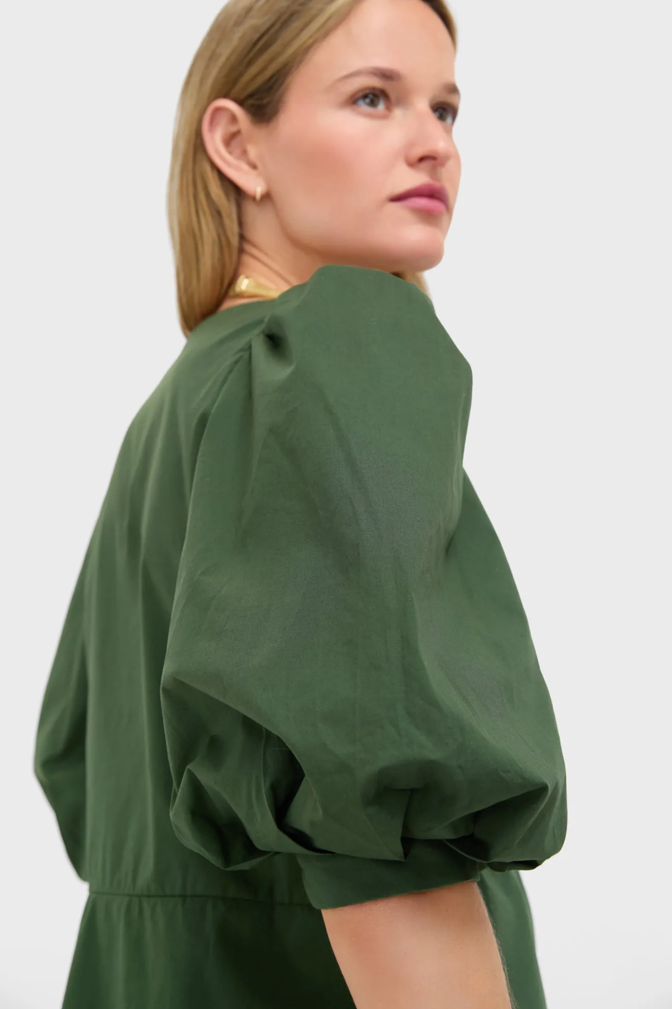 Green Solid Puff-Sleeved Blouse sold by Tuckernuck product image thumbnail 5