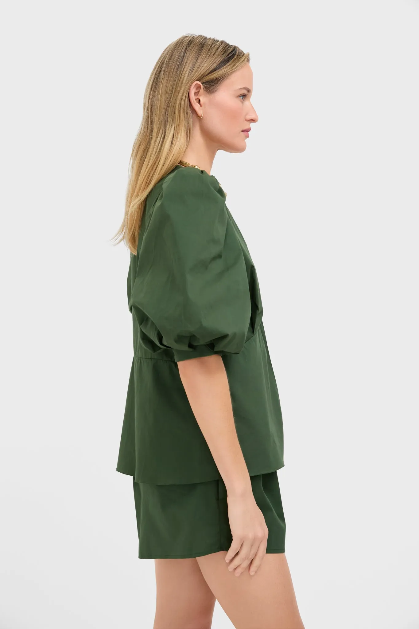 Green Solid Puff-Sleeved Blouse sold by Tuckernuck product image thumbnail 3