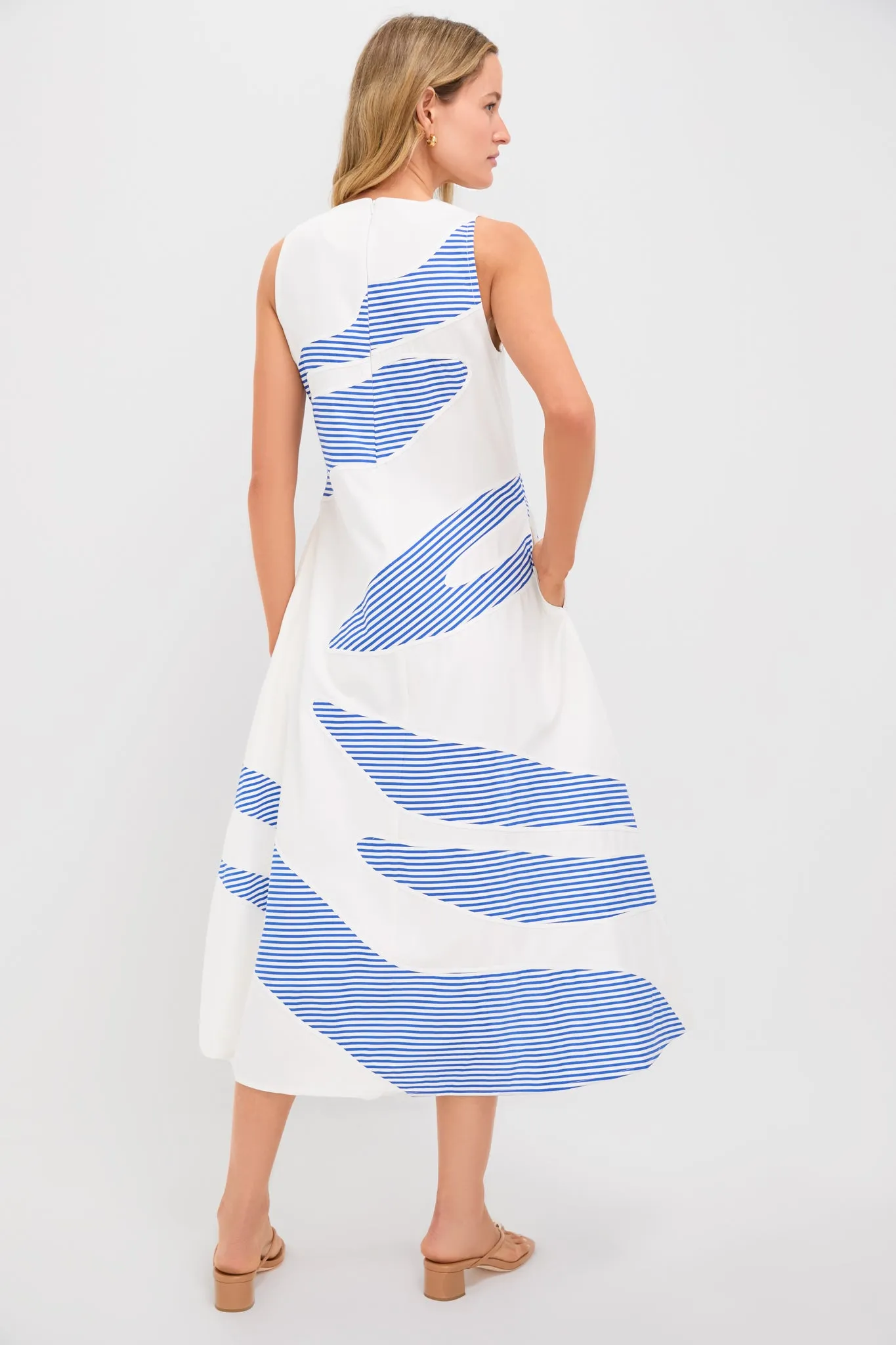 Ivory and Linear Cobalt Plantscape Dress sold by Tuckernuck product image thumbnail 4
