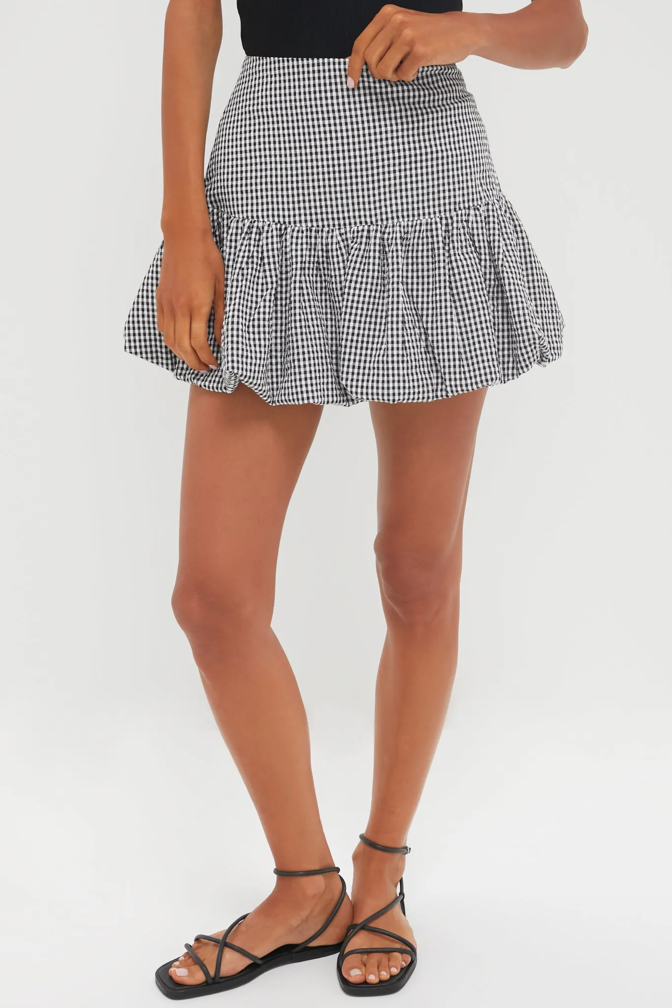 Black Gingham Seersucker Ines Bubble Skirt sold by Tuckernuck