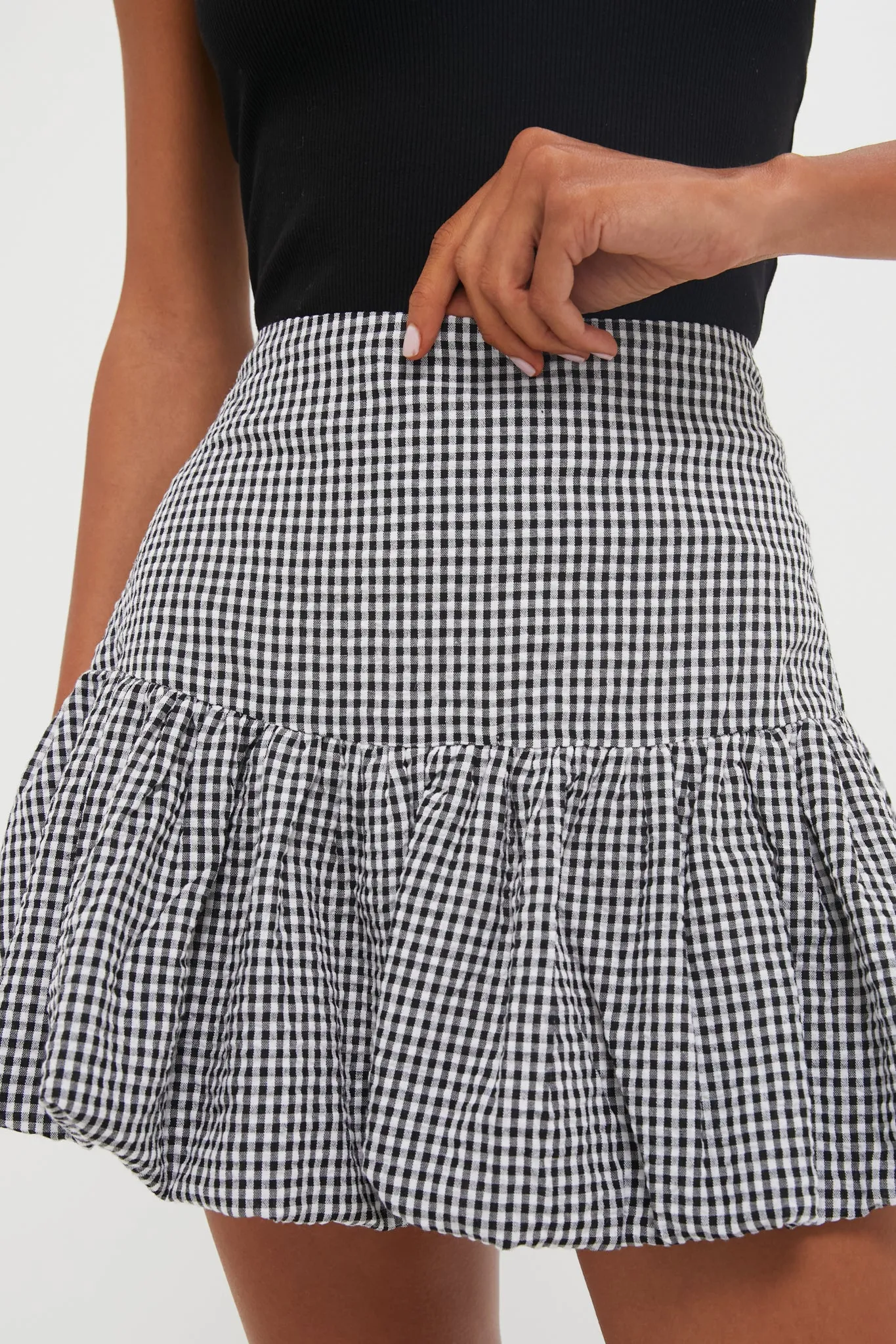 Black Gingham Seersucker Ines Bubble Skirt sold by Tuckernuck product image thumbnail 5