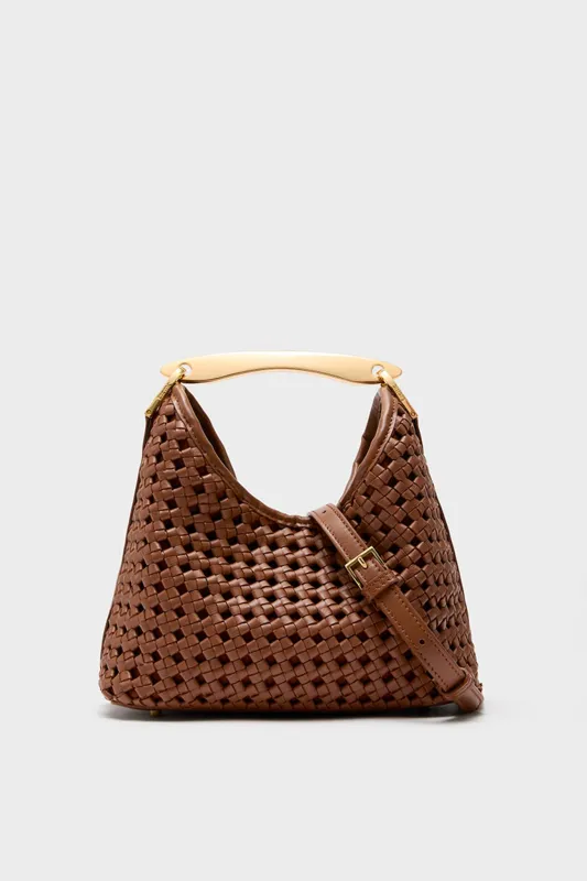 Cognac Woven Leather Small Boomerang Bag sold by Tuckernuck