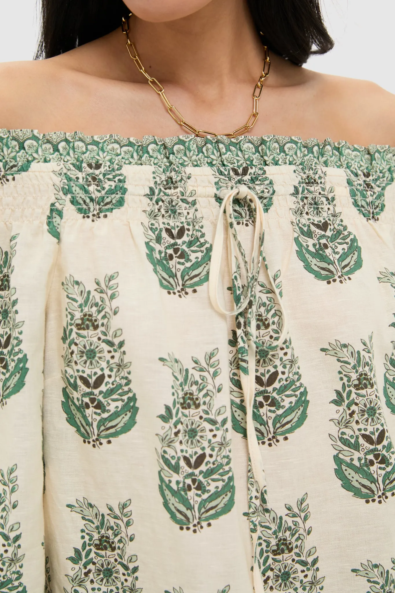 Jade Terrace Cotton Linen Off the Shoulder Ashleigh Blouse sold by Tuckernuck product image thumbnail 5