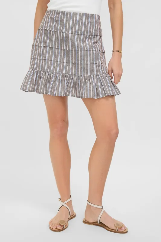 Dove Stripe Linen Ruffle Amira Mini Skirt sold by Tuckernuck