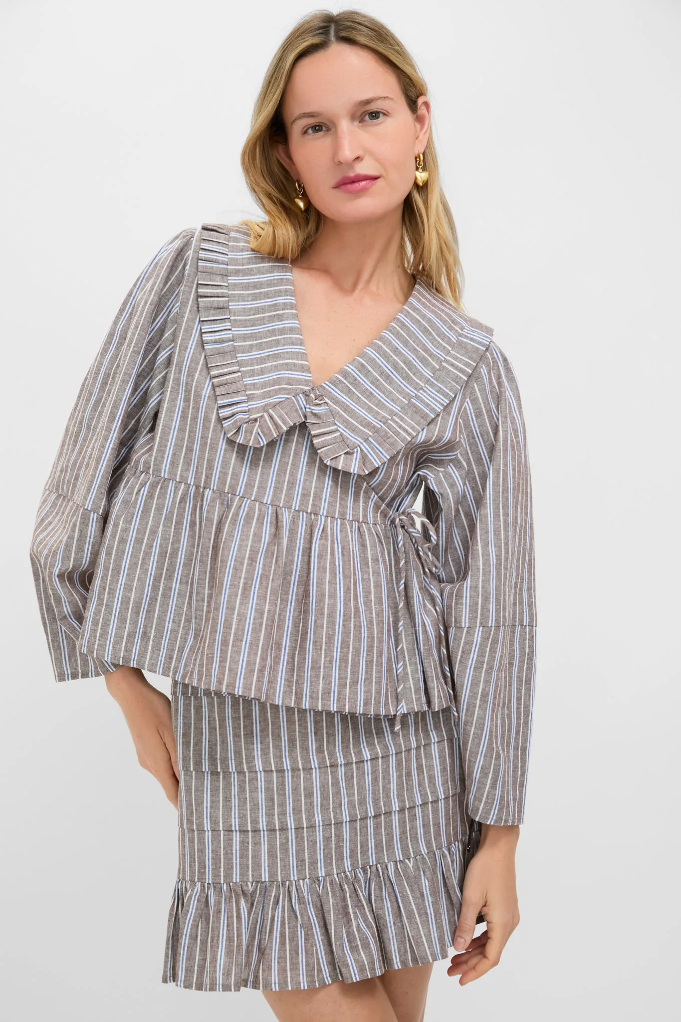 Dove Stripe Linen Bethany Blouse sold by Tuckernuck