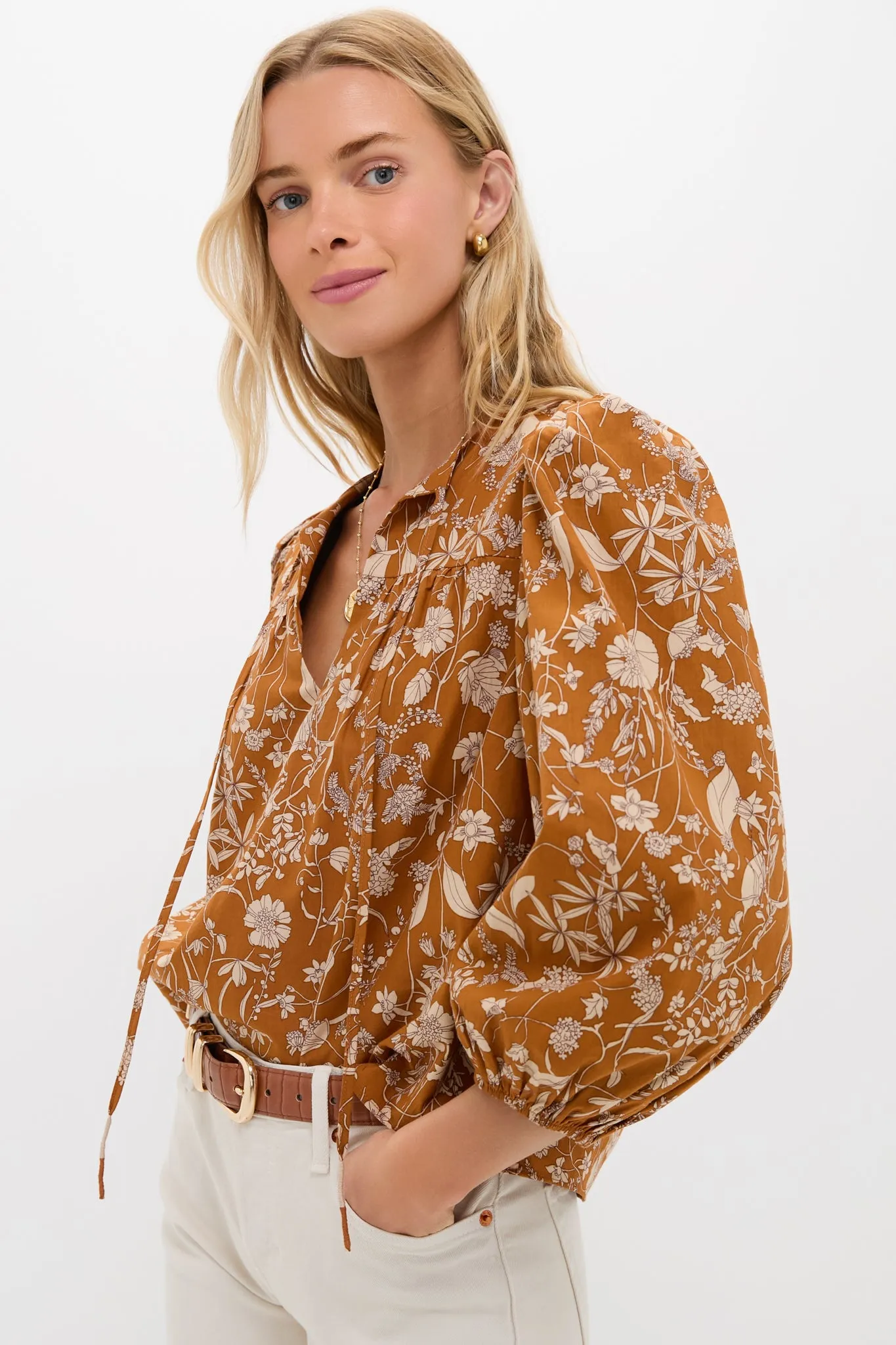 Burnt Orange Floral Long Sleeve Petunia Blouse sold by Tuckernuck