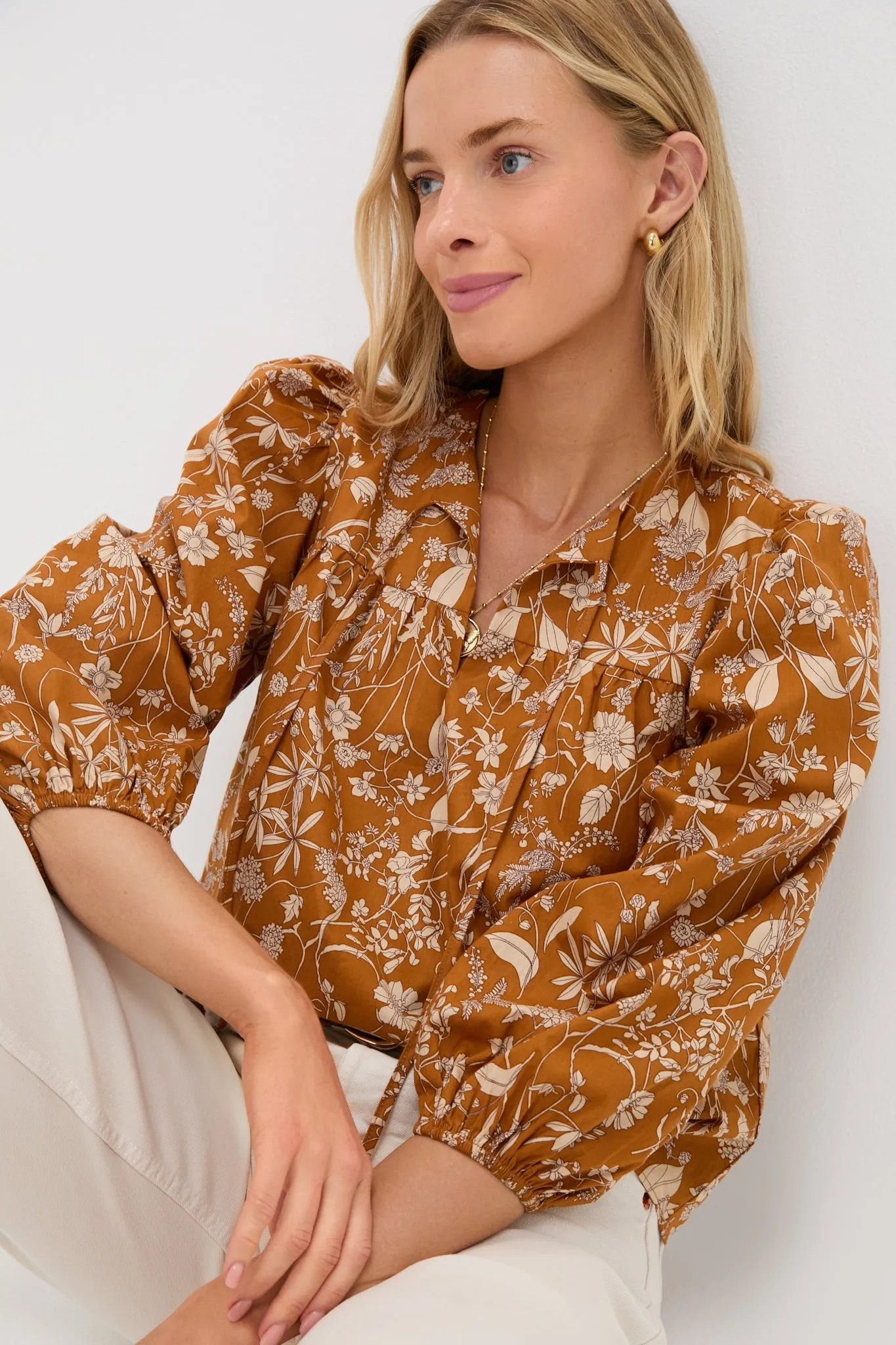 Burnt Orange Floral Long Sleeve Petunia Blouse sold by Tuckernuck product image thumbnail 2