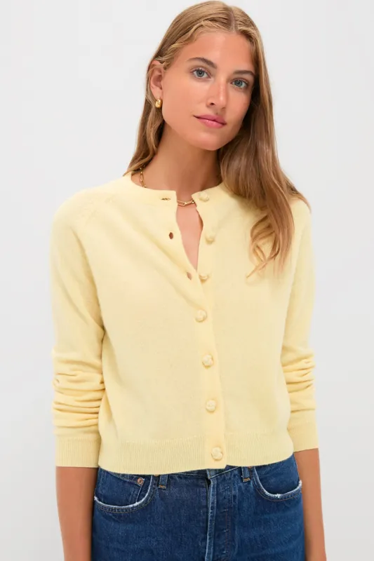 Lightweight Cashmere Butter Yellow Knot Button Cardigan sold by Tuckernuck
