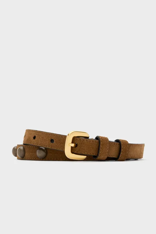 Tobacco and Gold Studded Skinny Belt made by Altuzarra