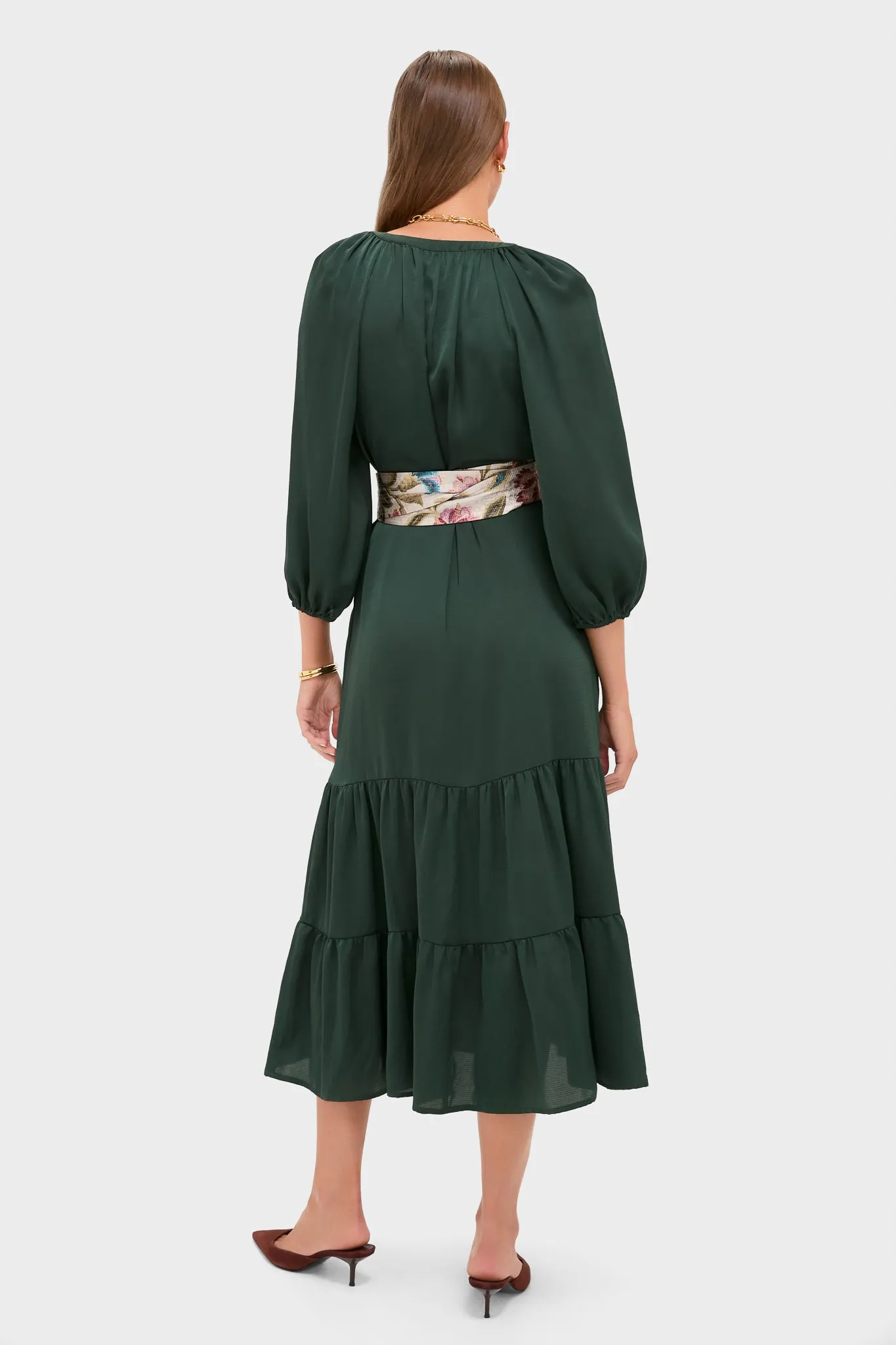 Dark Green and Dianthus Floral Satin Lyles Dress sold by Tuckernuck product image thumbnail 3