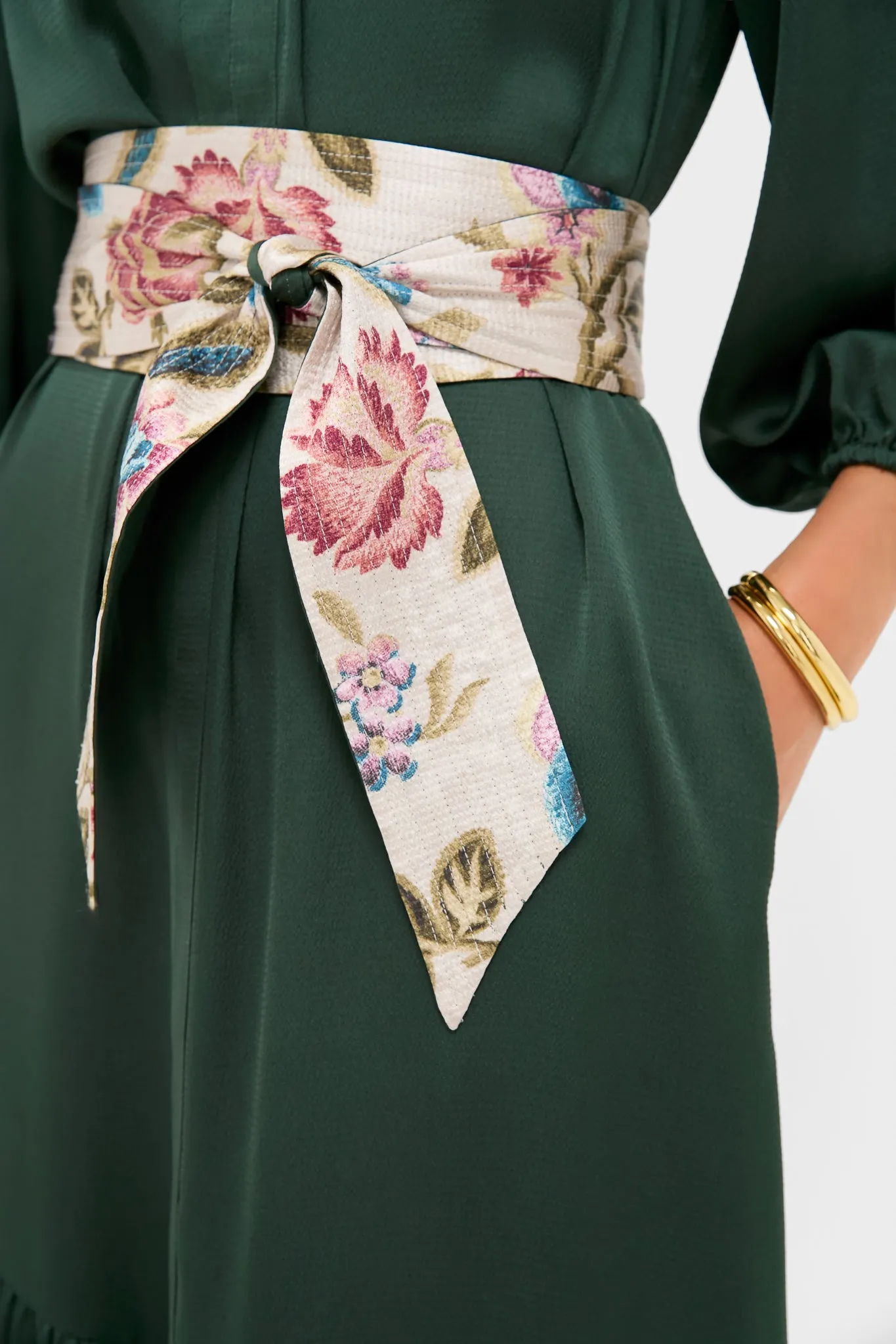 Dark Green and Dianthus Floral Satin Lyles Dress sold by Tuckernuck product image thumbnail 5