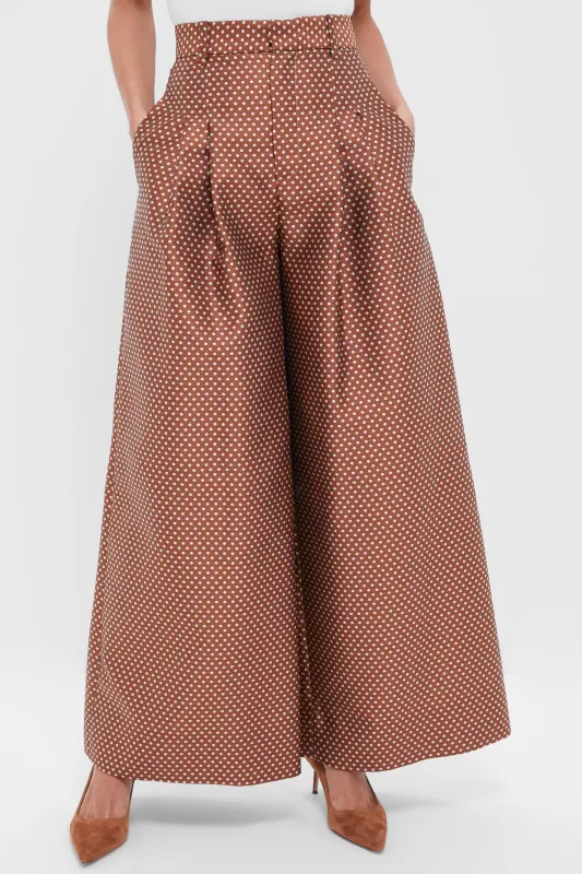 Brown and Cream Wide Leg Pleat Pleat Pants sold by Tuckernuck
