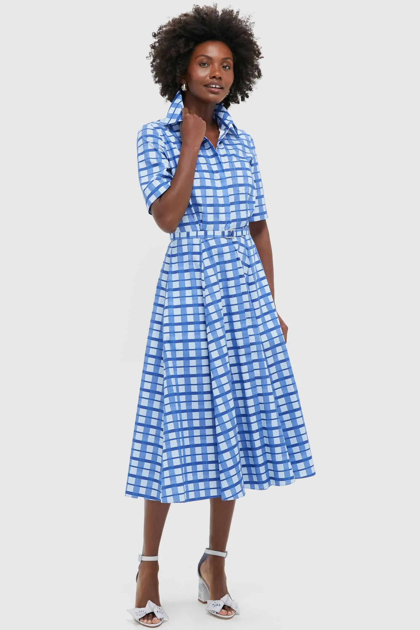 Painted Gingham Blue Rubie Midi Dress sold by Tuckernuck