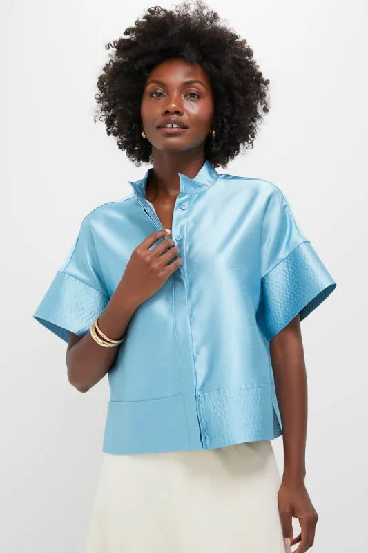 Robin's Egg Blue Trapunto Stitch Sofia Shirt sold by Tuckernuck