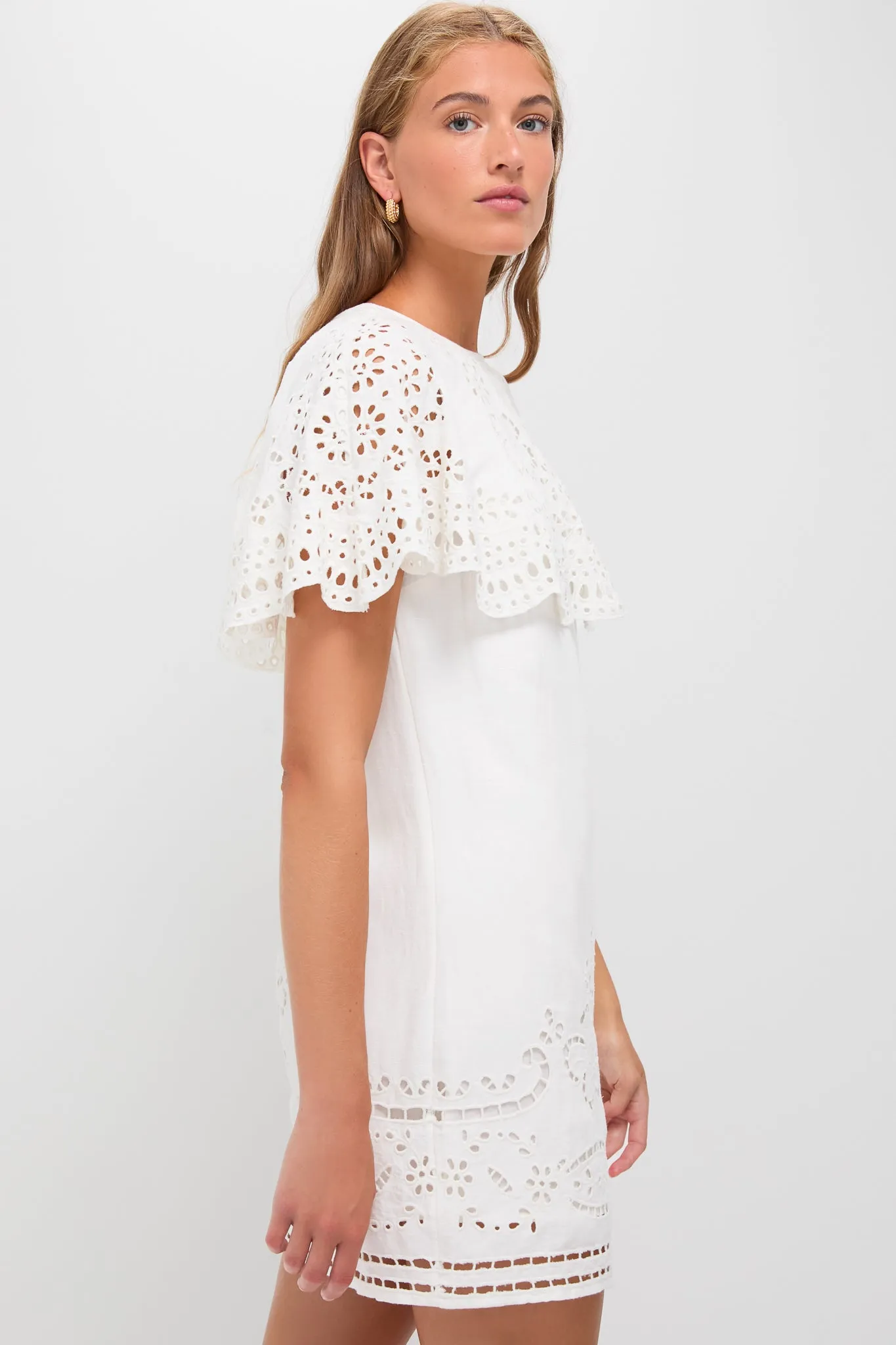 White Lula Embroidery Short Sleeve Mini Dress sold by Tuckernuck product image thumbnail 3