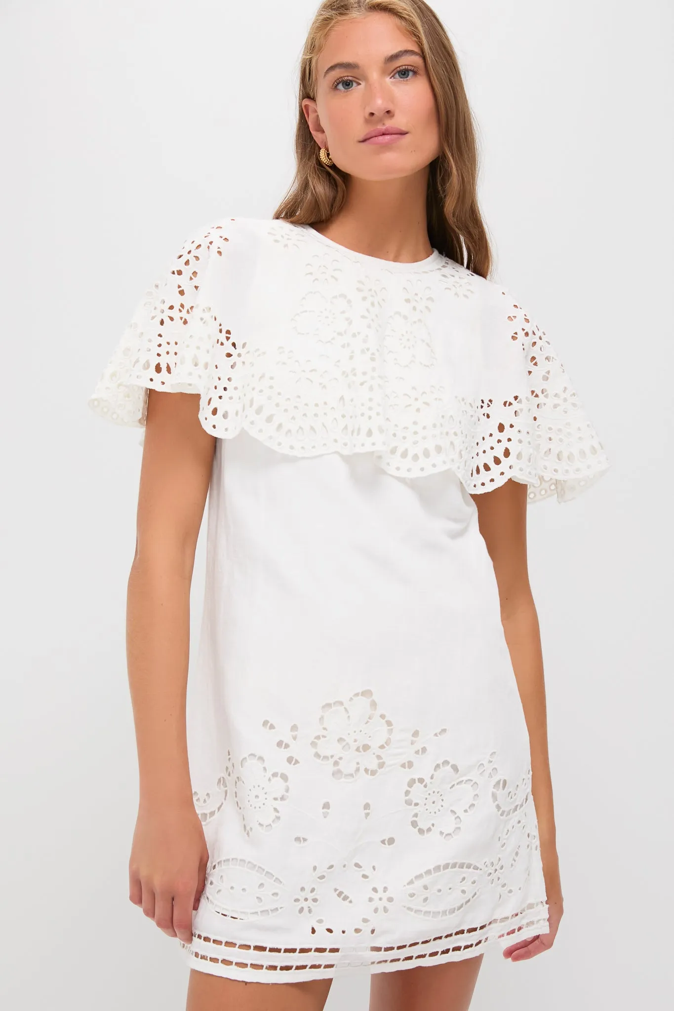White Lula Embroidery Short Sleeve Mini Dress sold by Tuckernuck