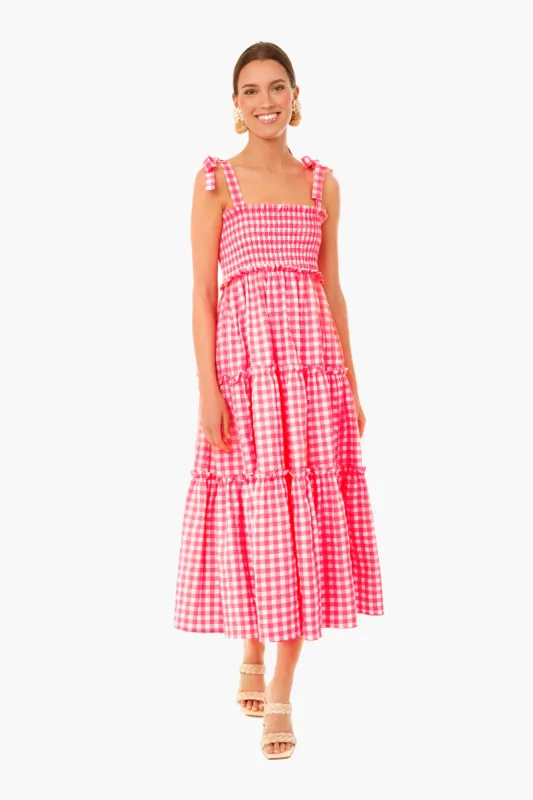 Electric Pink Gingham Nellie Dress sold by Tuckernuck