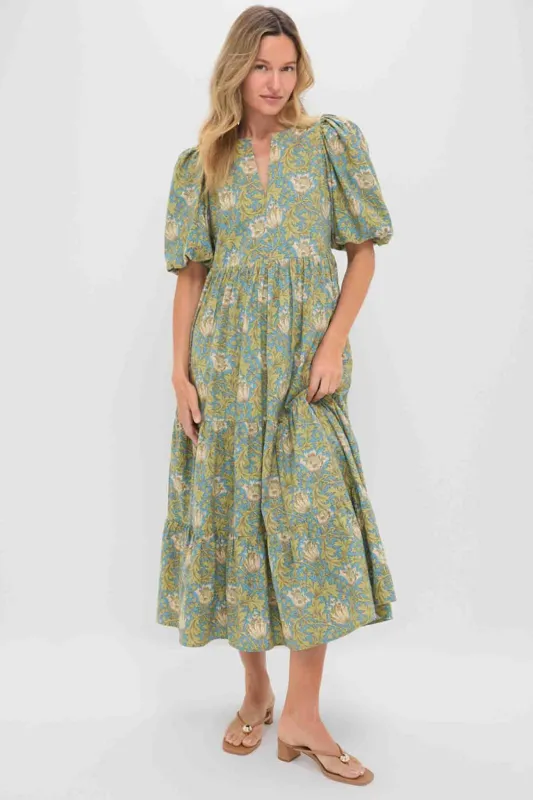 Blue and Green Leafy Floral Cisco Maxi Dress made by Tuckernuck