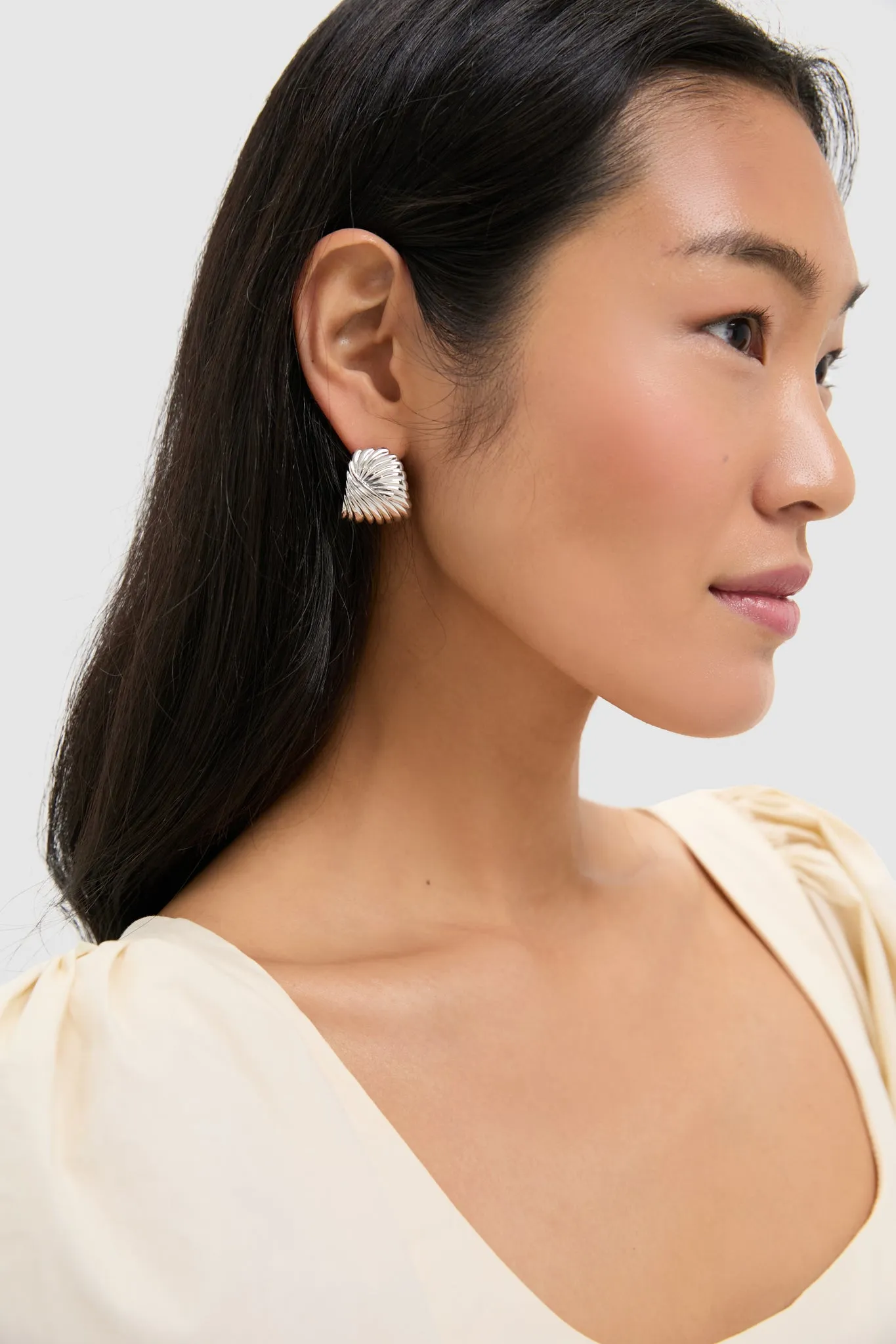 Silver Wavy Ridge Ripple Oversized Stud Earrings sold by Tuckernuck product image thumbnail 2