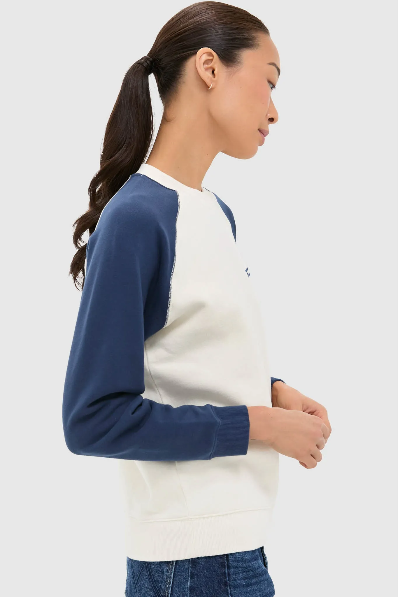 Cream and Navy Embroidered Sardine Sweatshirt sold by Tuckernuck product image thumbnail 3