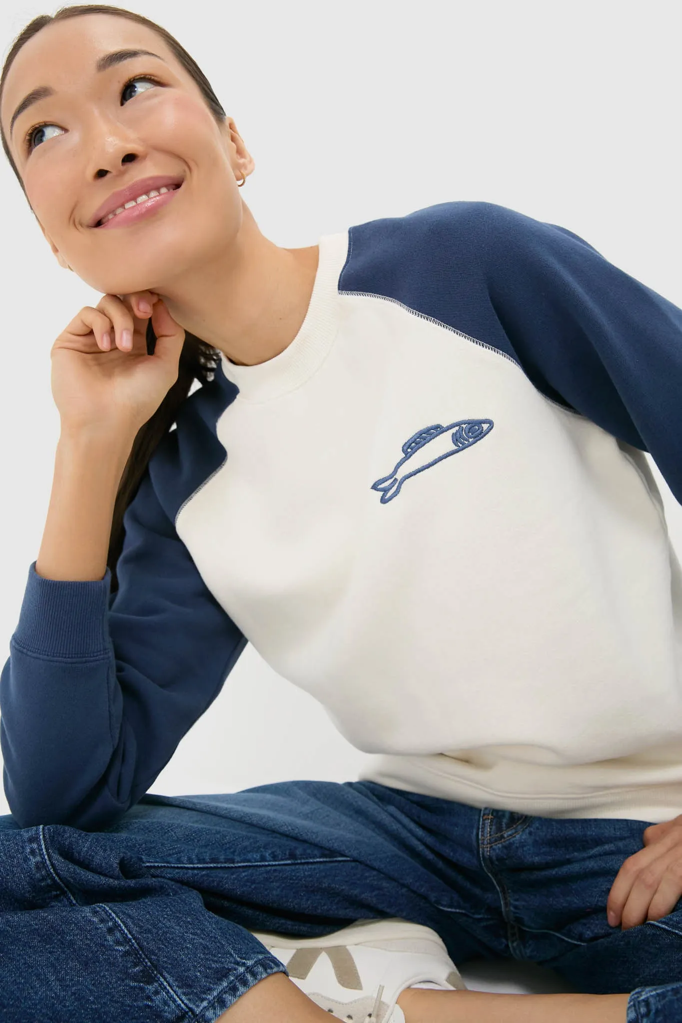 Cream and Navy Embroidered Sardine Sweatshirt sold by Tuckernuck product image thumbnail 5